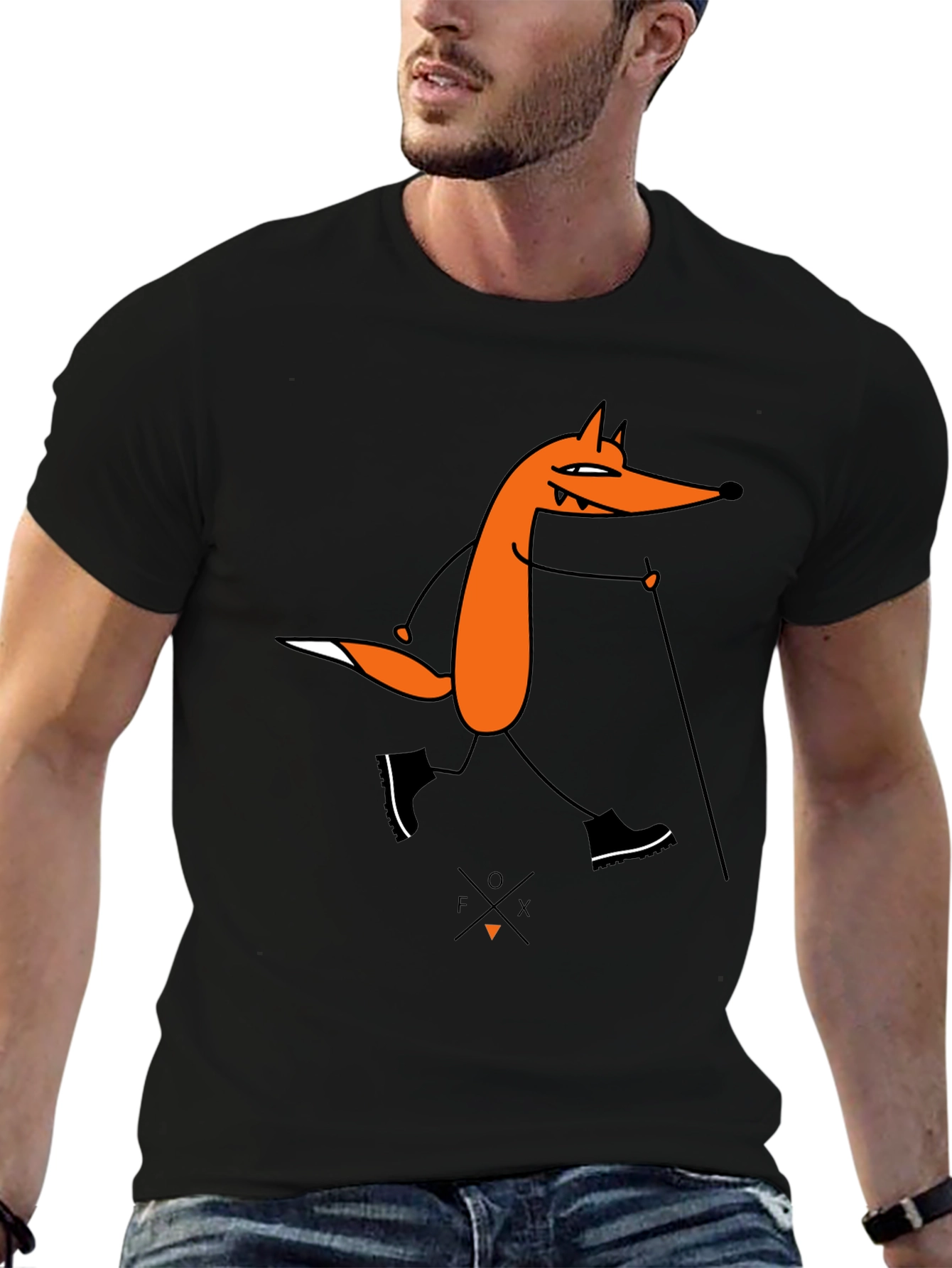 Fox Hiking Graphic Tee - Black Cotton T-Shirt