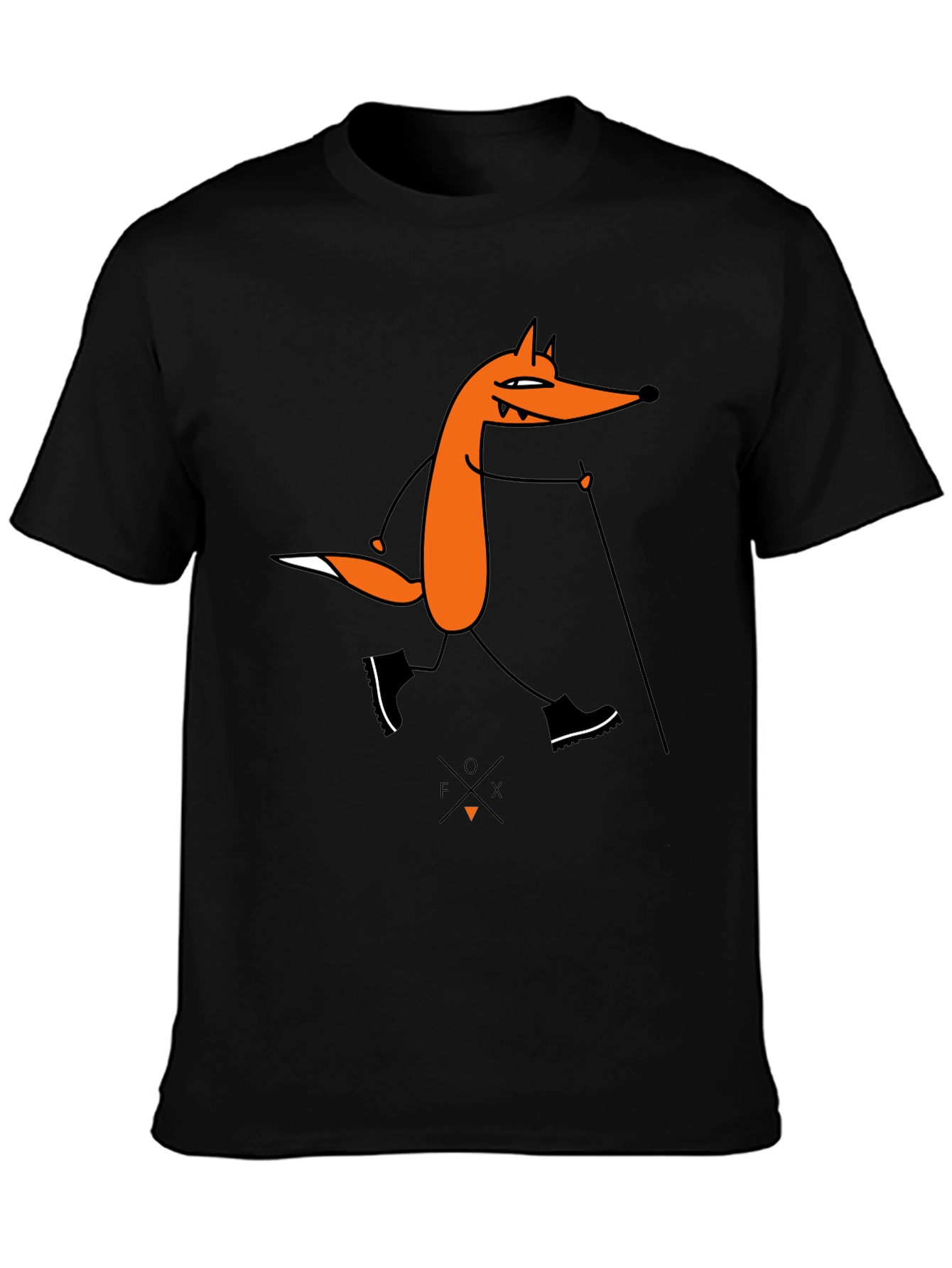 Fox Hiking Graphic Tee - Black Cotton T-Shirt