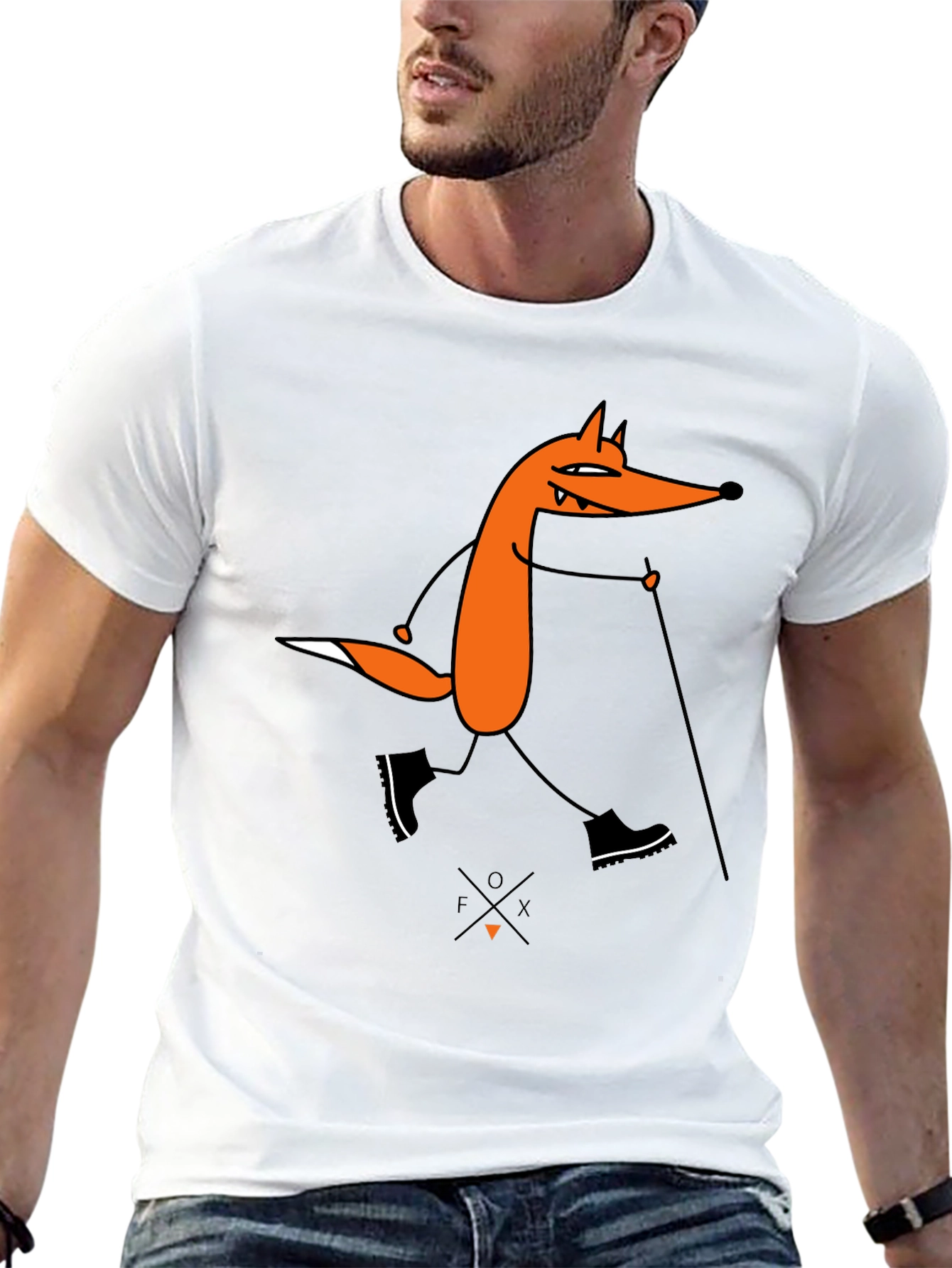 Fox Hiking Graphic Tee - Black Cotton T-Shirt