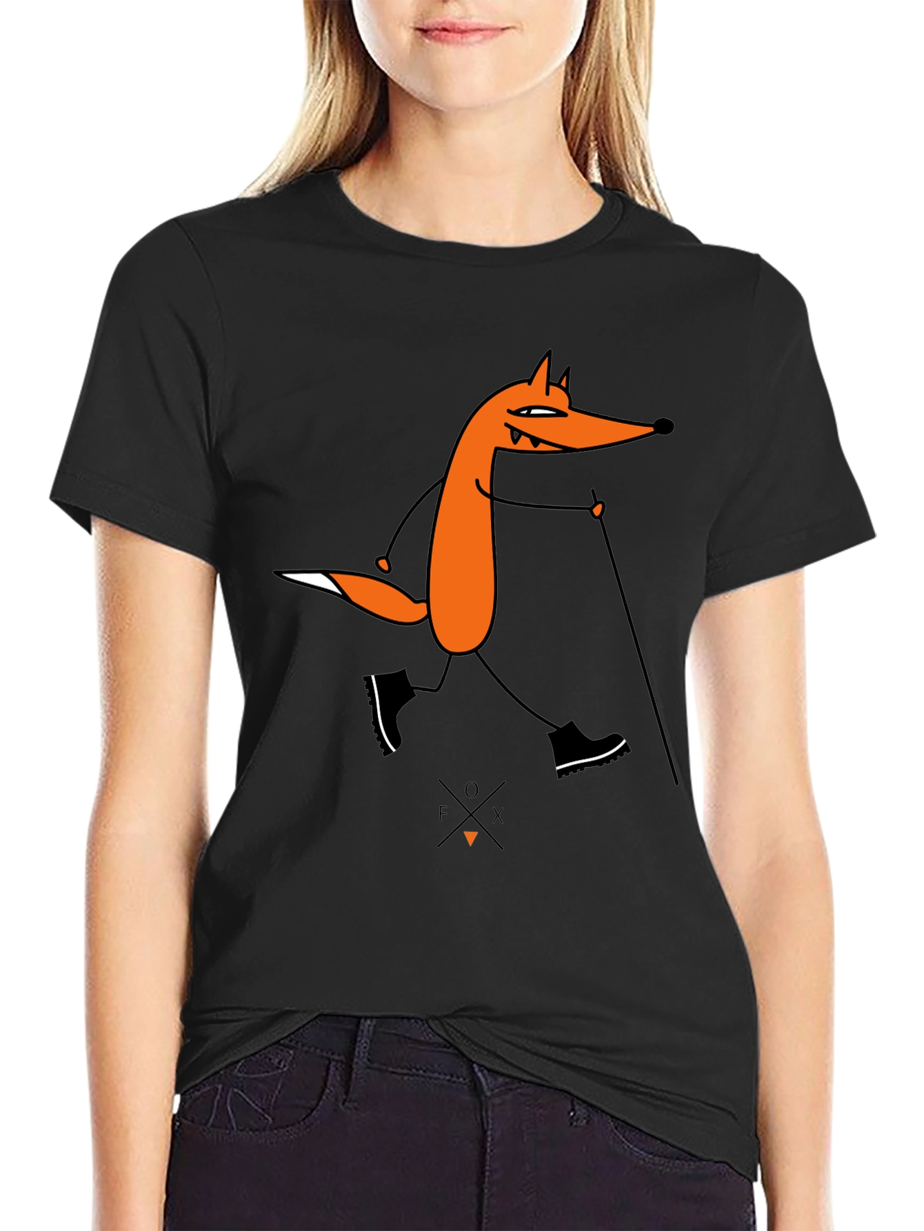 Fox Hiking Graphic Tee - Black Cotton T-Shirt