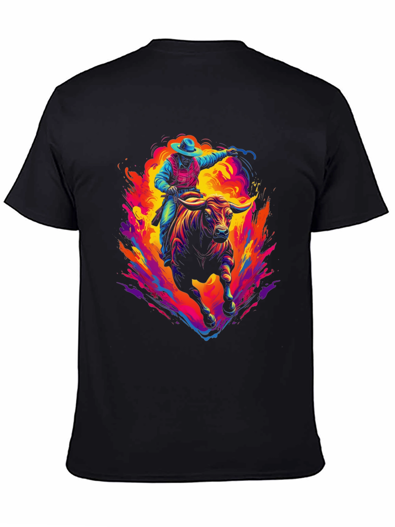 Vibrant Cowboy Bull Rider Graphic Tee - Western Style