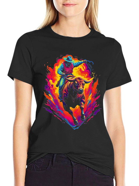Vibrant Cowboy Bull Rider Graphic Tee - Western Style