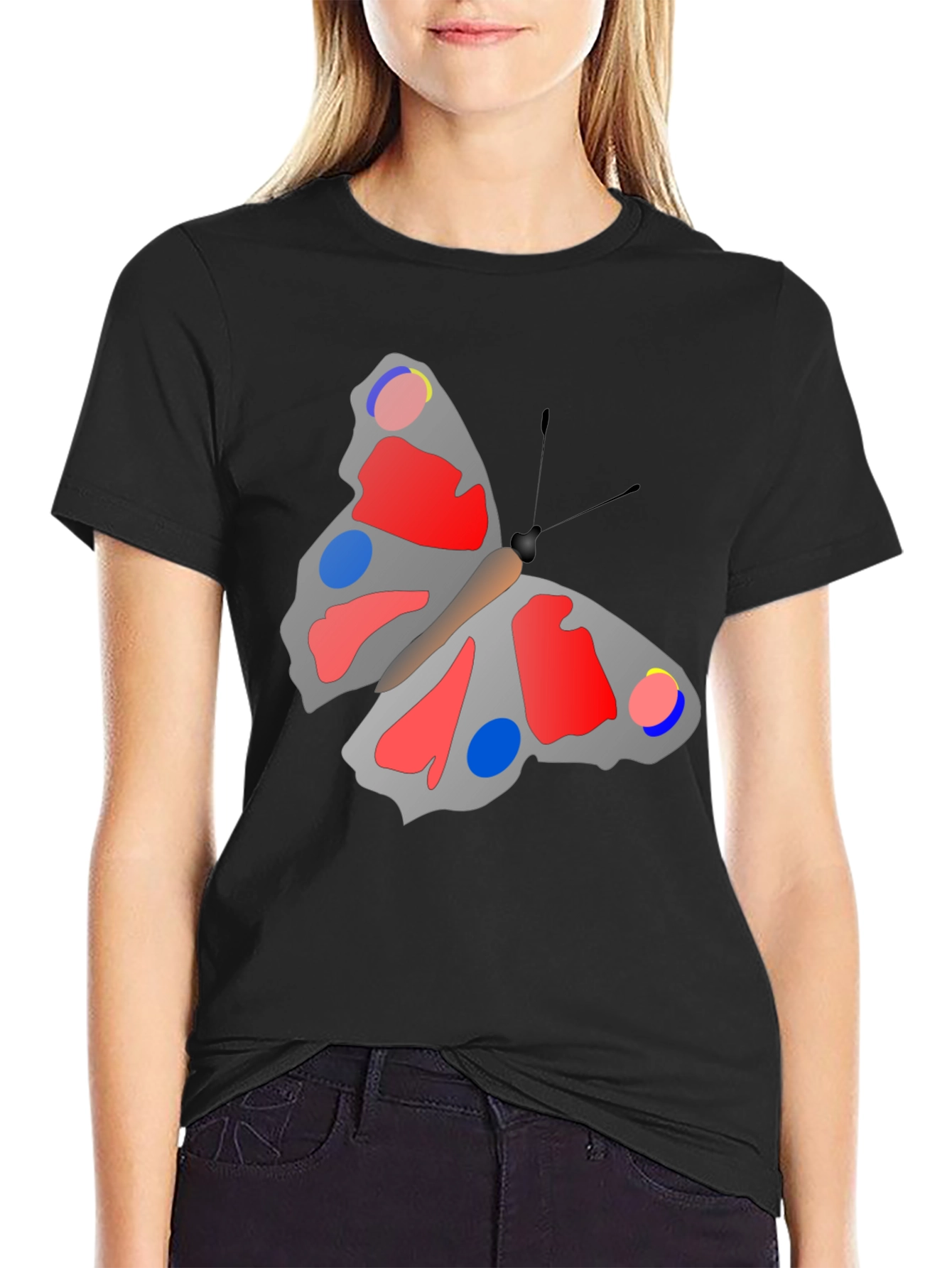 Butterfly Graphic Print Black T-Shirt