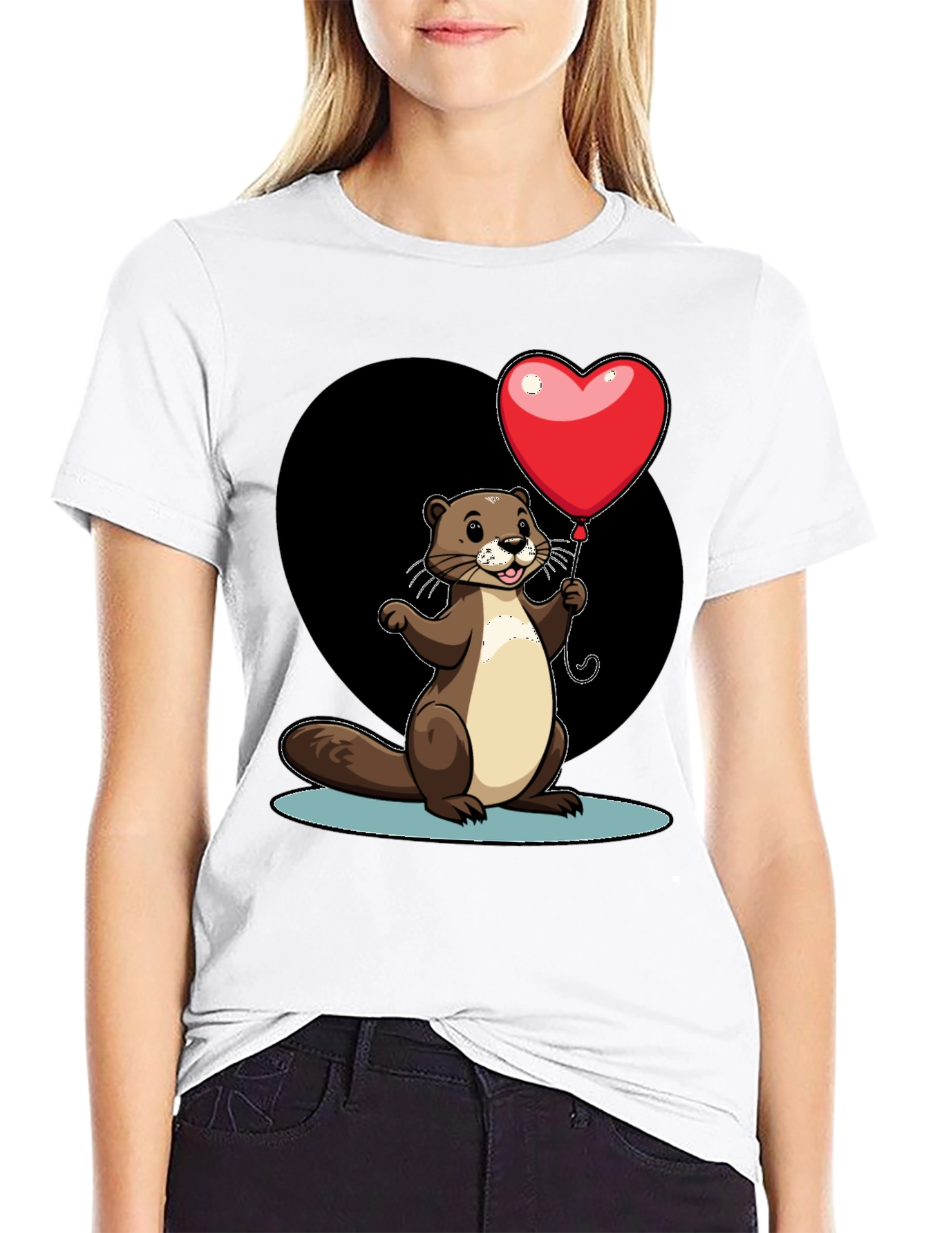 Heart Balloon Otter Graphic Tee - Valentines Day