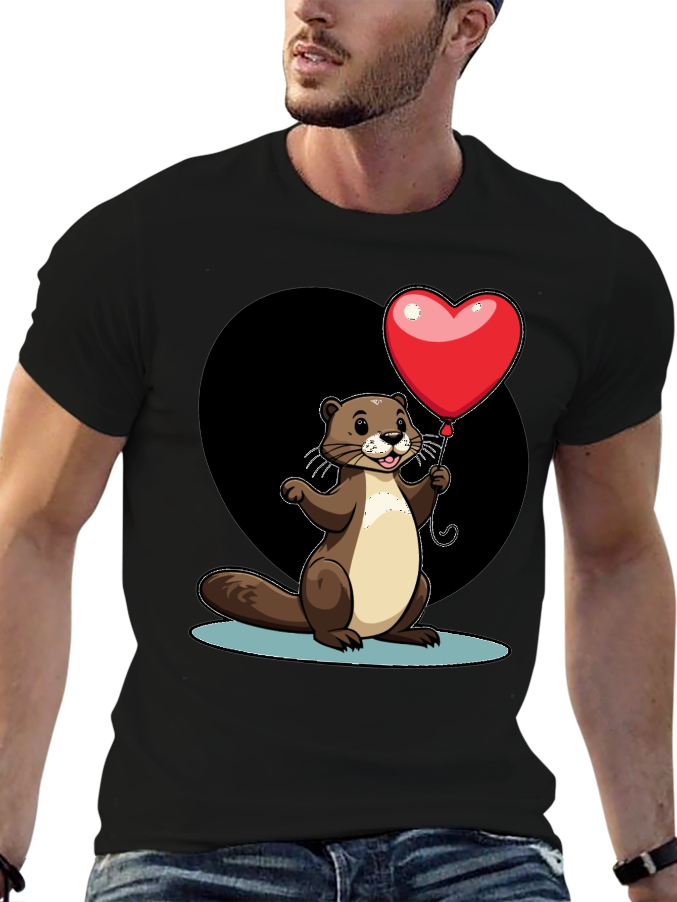 Heart Balloon Otter Graphic Tee - Valentines Day
