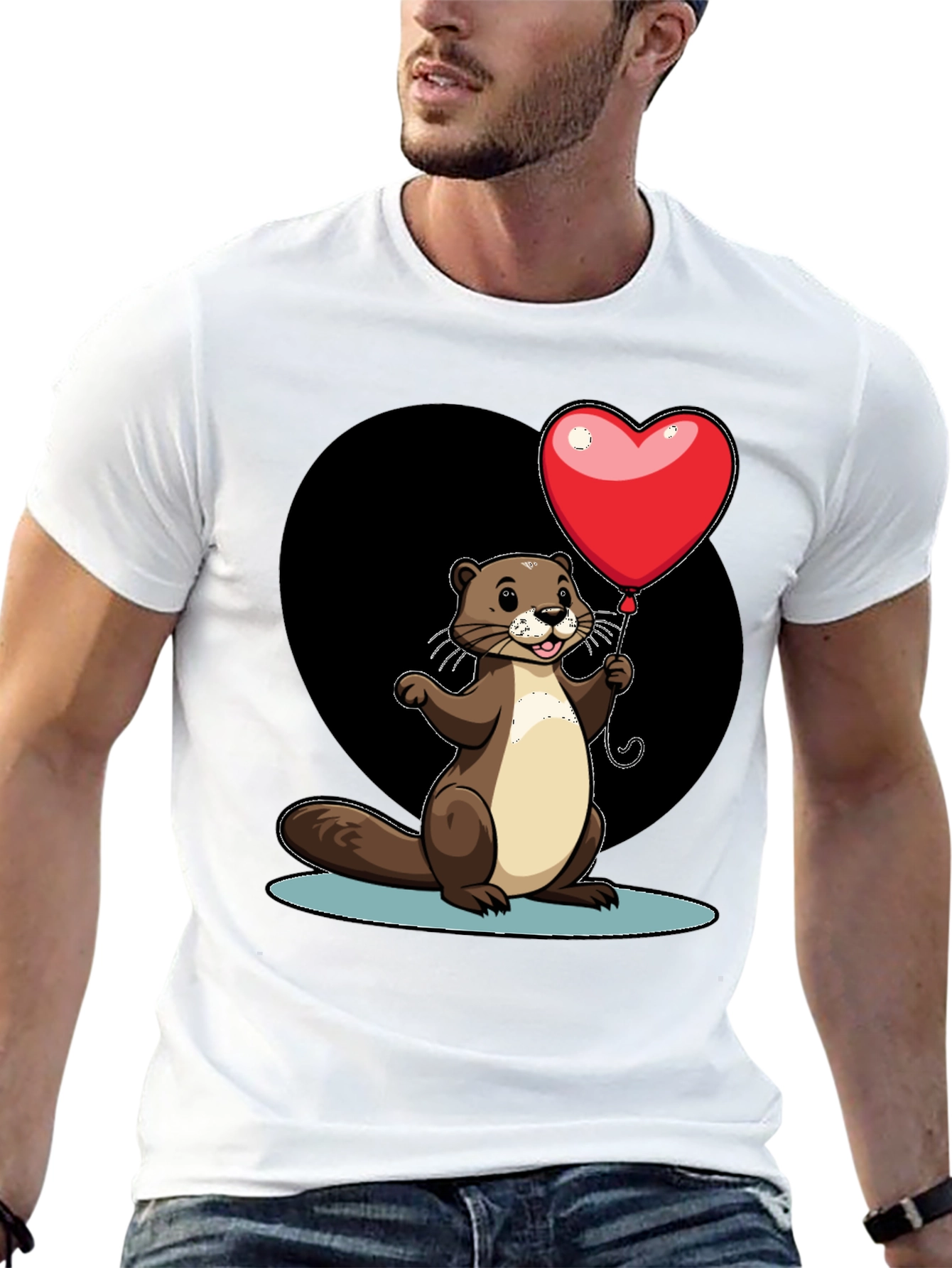 Heart Balloon Otter Graphic Tee - Valentines Day