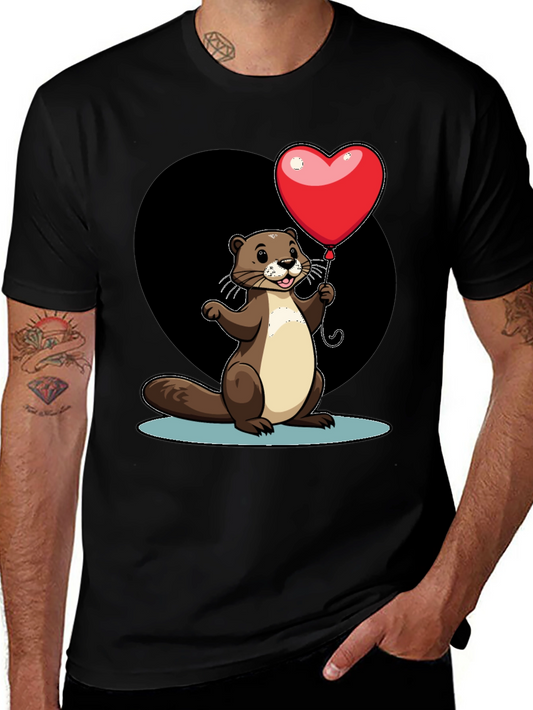 Heart Balloon Otter Graphic Tee - Valentines Day