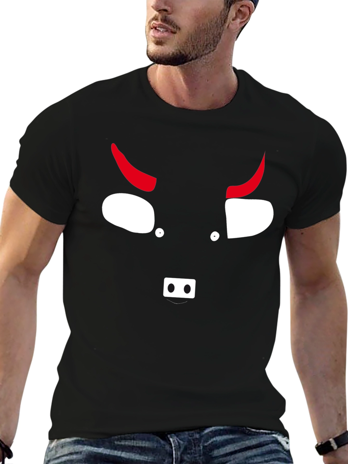 Devil Face Graphic Tee - Black Cotton T-Shirt