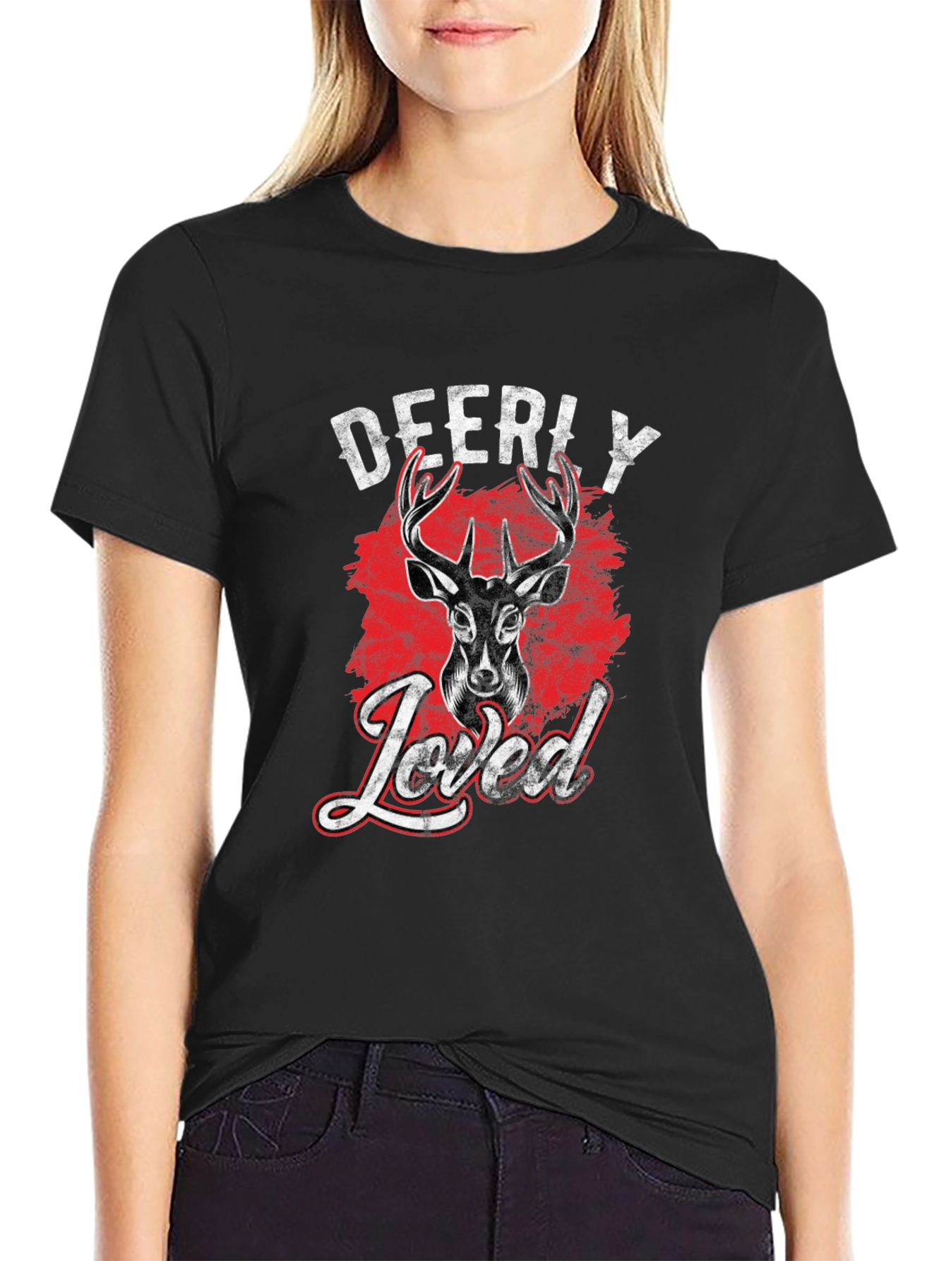 Deerly Loved Graphic Tee - Black Cotton T-Shirt