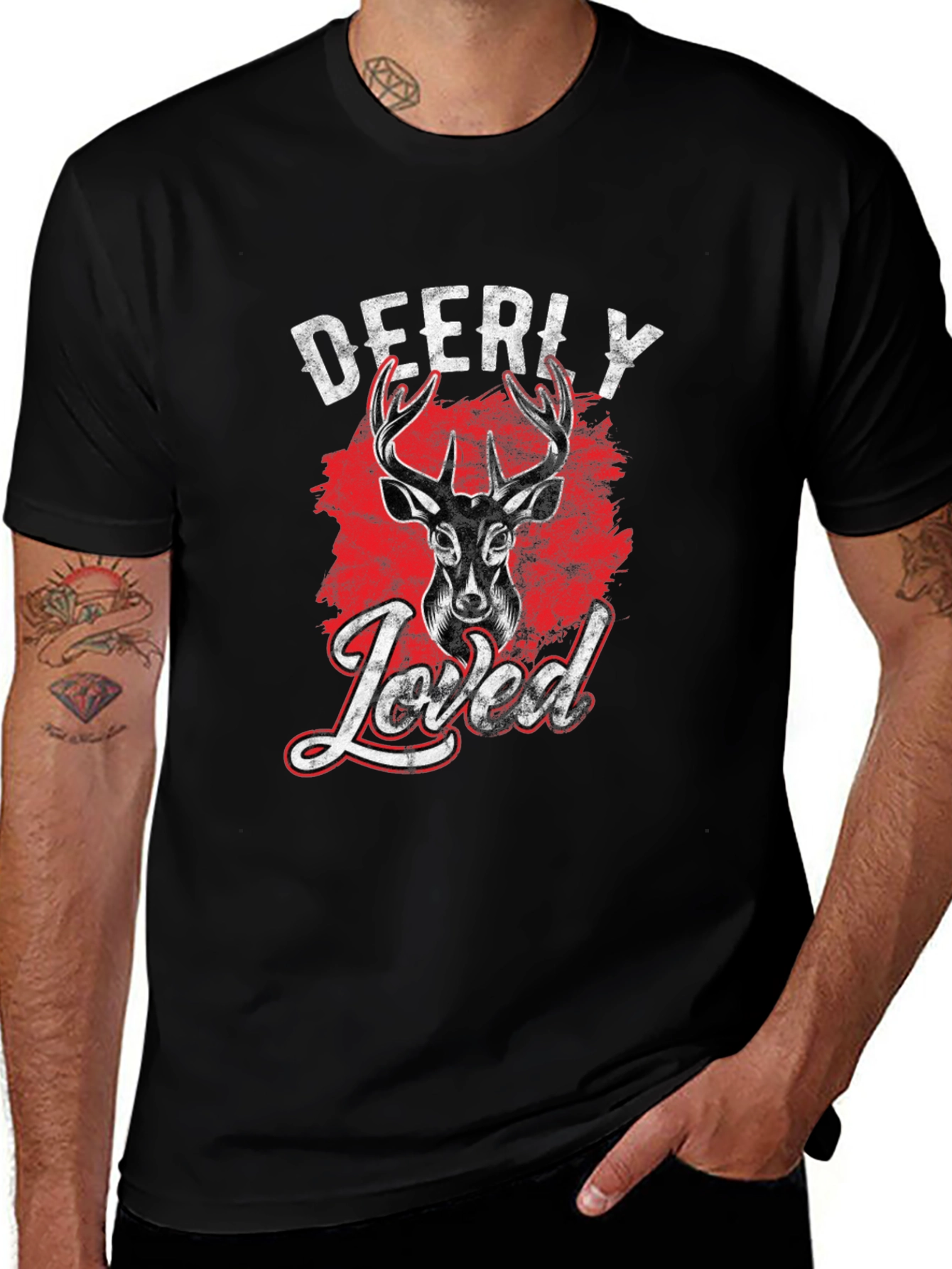 Deerly Loved Graphic Tee - Black Cotton T-Shirt