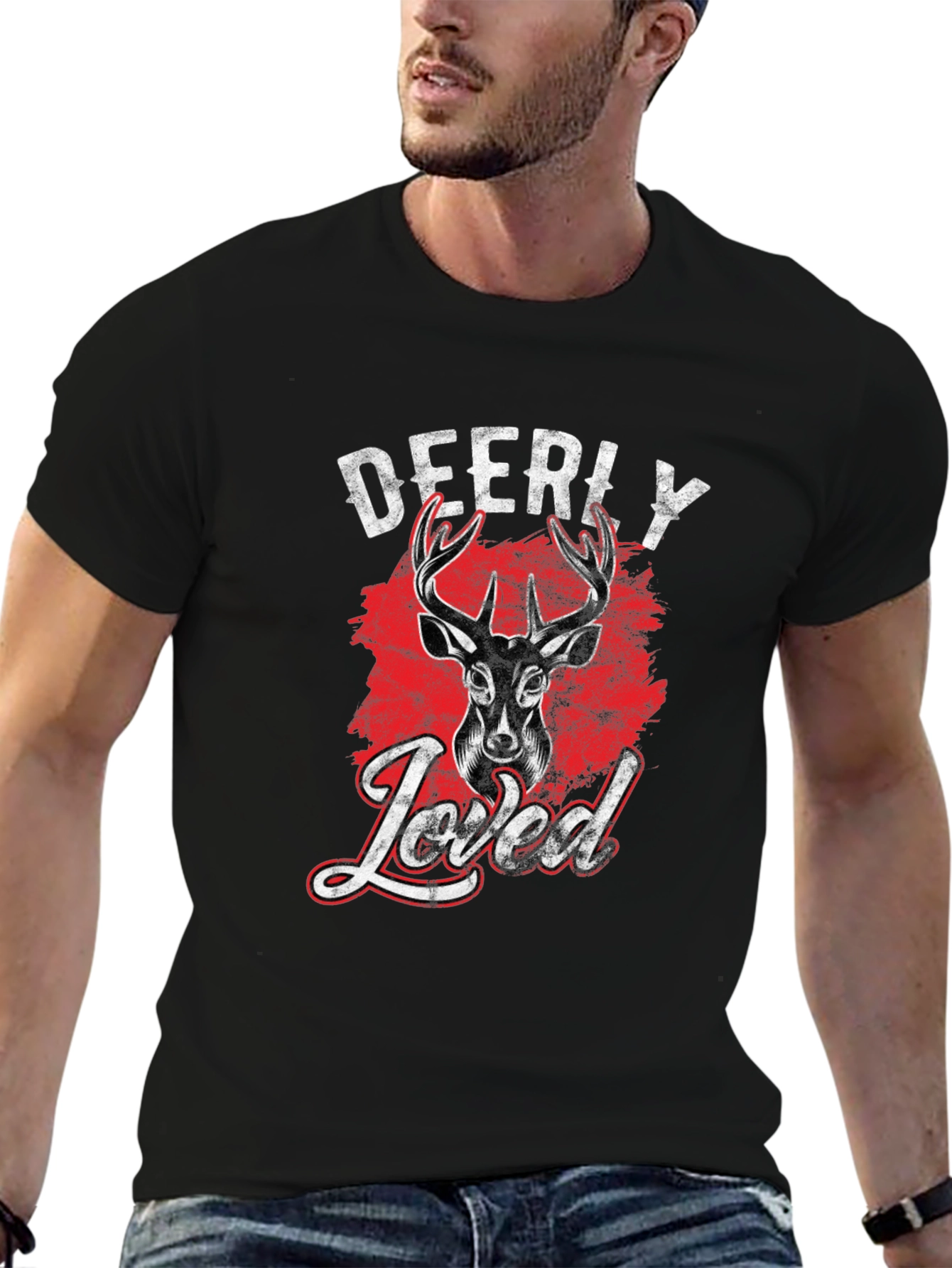 Deerly Loved Graphic Tee - Black Cotton T-Shirt