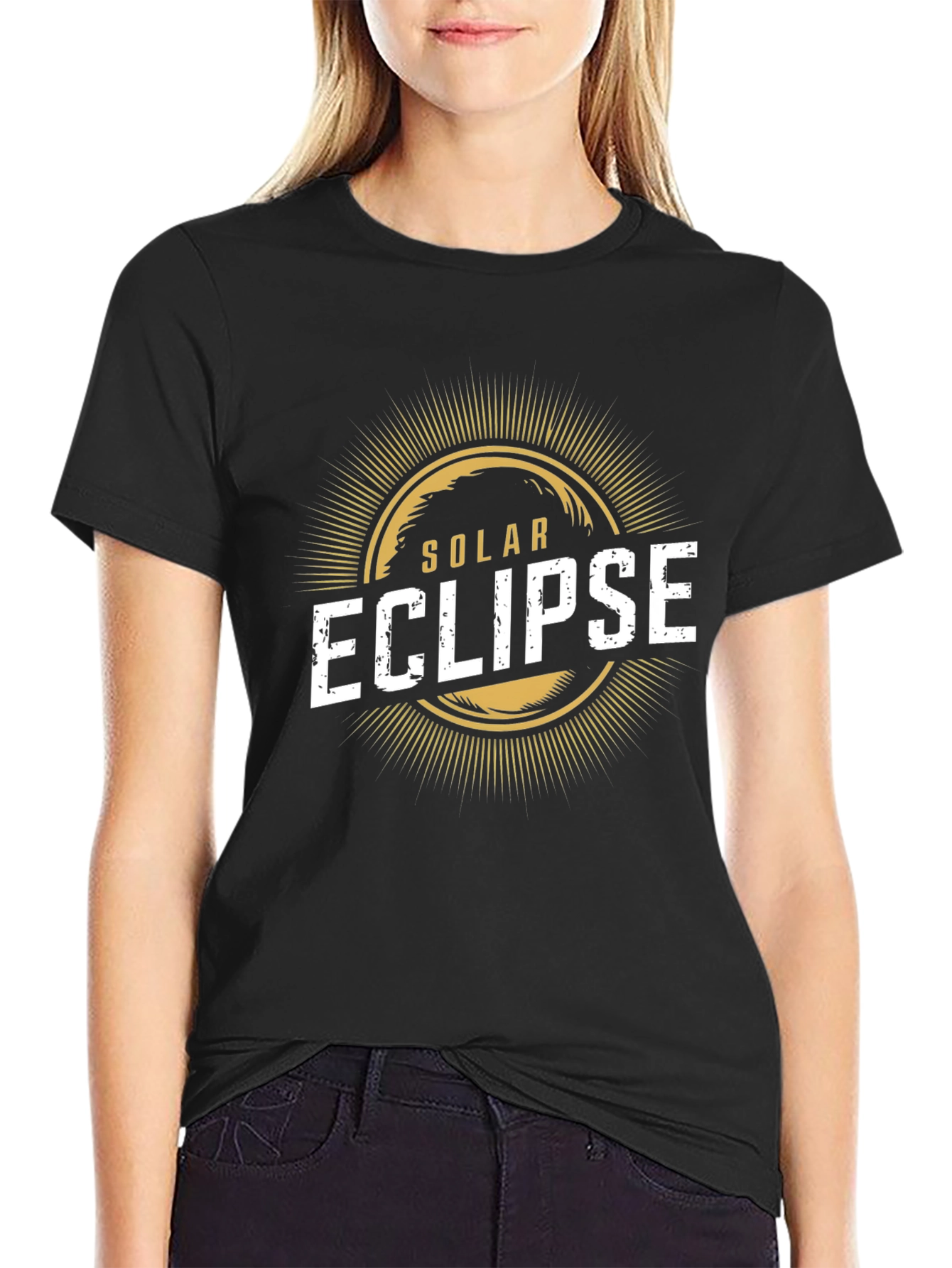 Solar Eclipse Graphic Print Black T-Shirt
