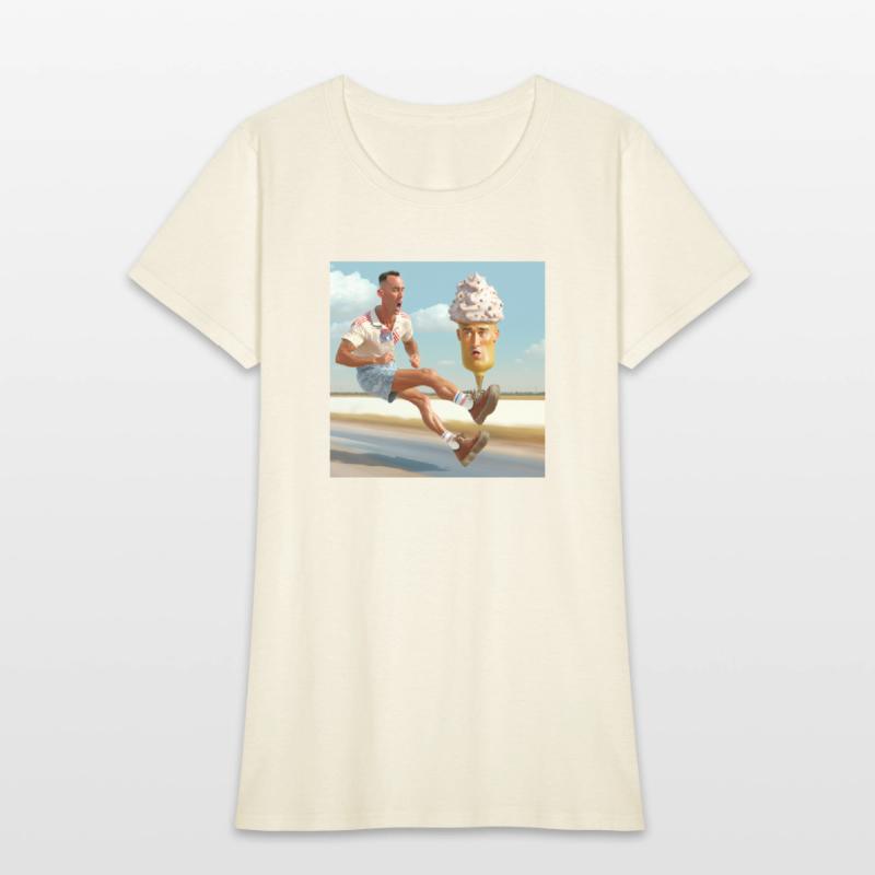 A man riding a skateboard with an ice cream cone