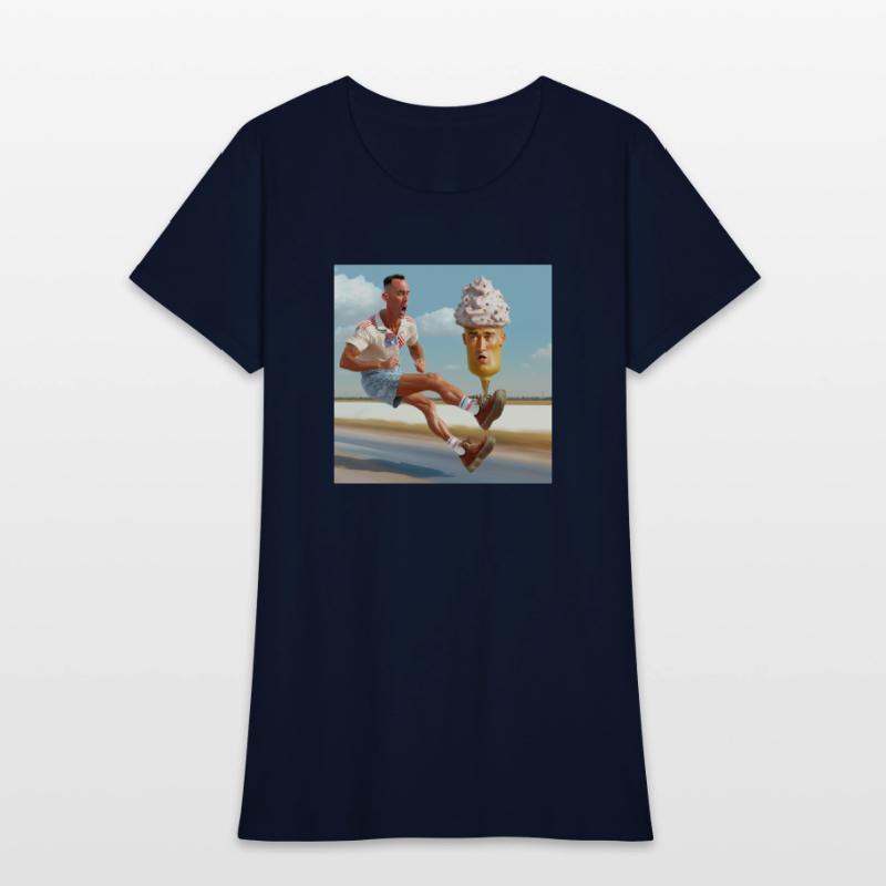 A man riding a skateboard with an ice cream cone