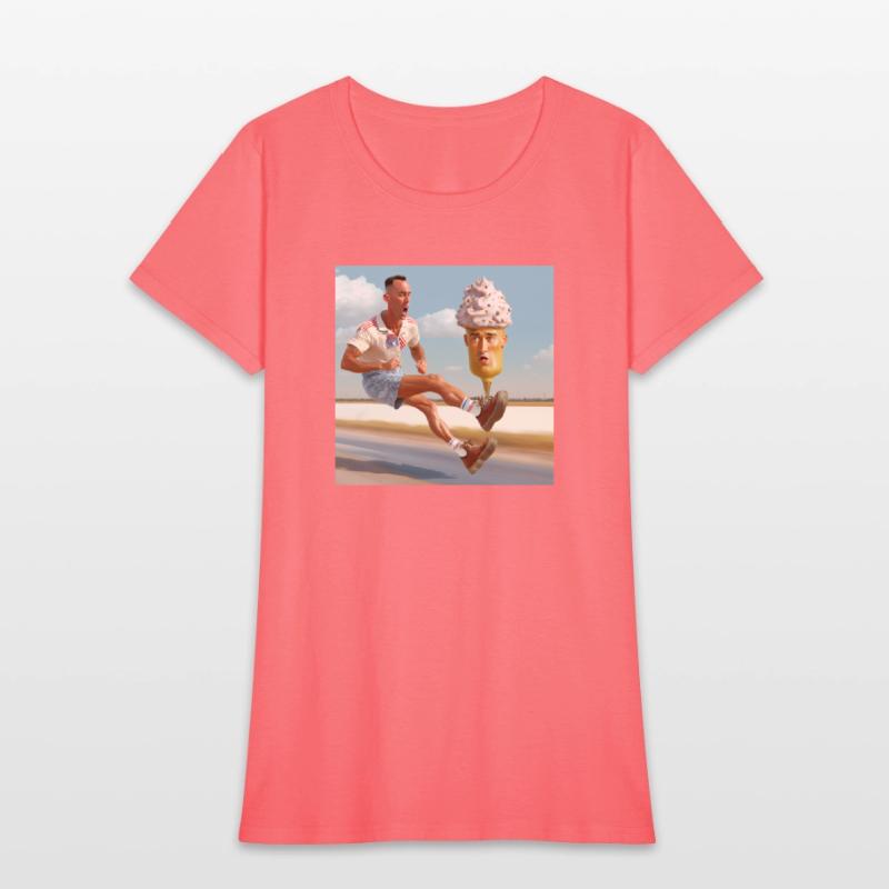 A man riding a skateboard with an ice cream cone