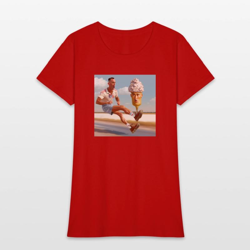 A man riding a skateboard with an ice cream cone