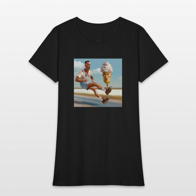 A man riding a skateboard with an ice cream cone