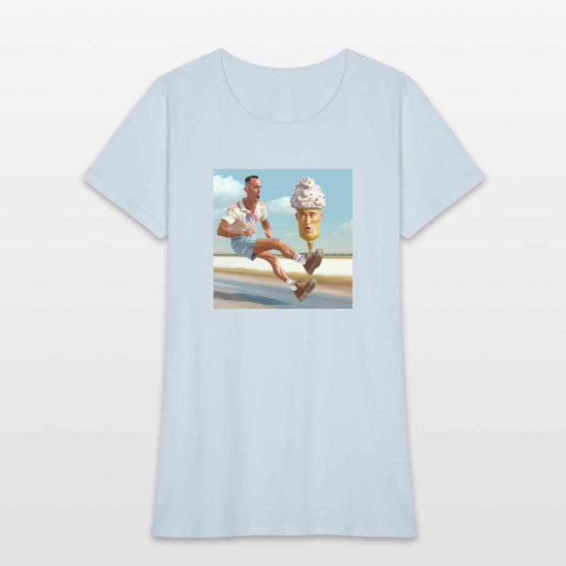 A man riding a skateboard with an ice cream cone