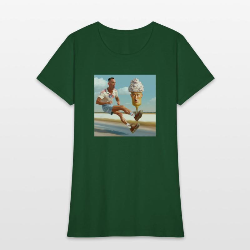 A man riding a skateboard with an ice cream cone