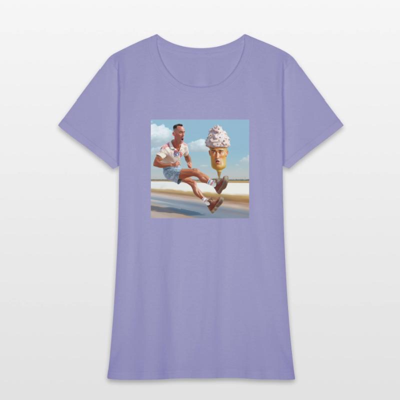 A man riding a skateboard with an ice cream cone