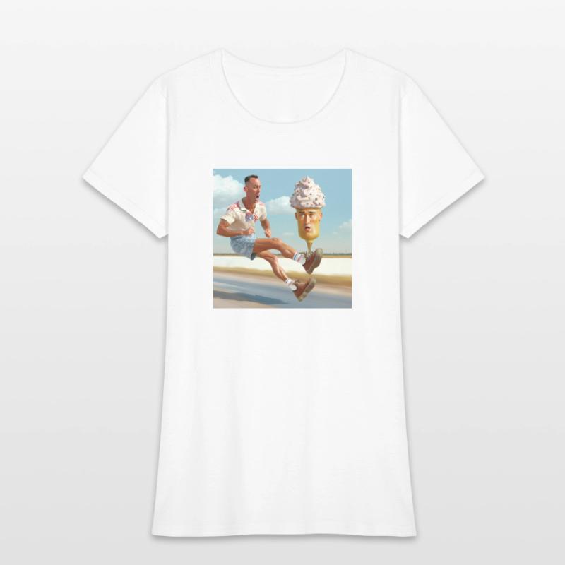 A man riding a skateboard with an ice cream cone