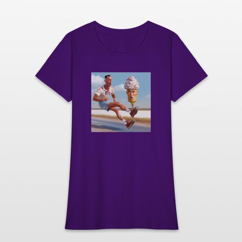 A man riding a skateboard with an ice cream cone