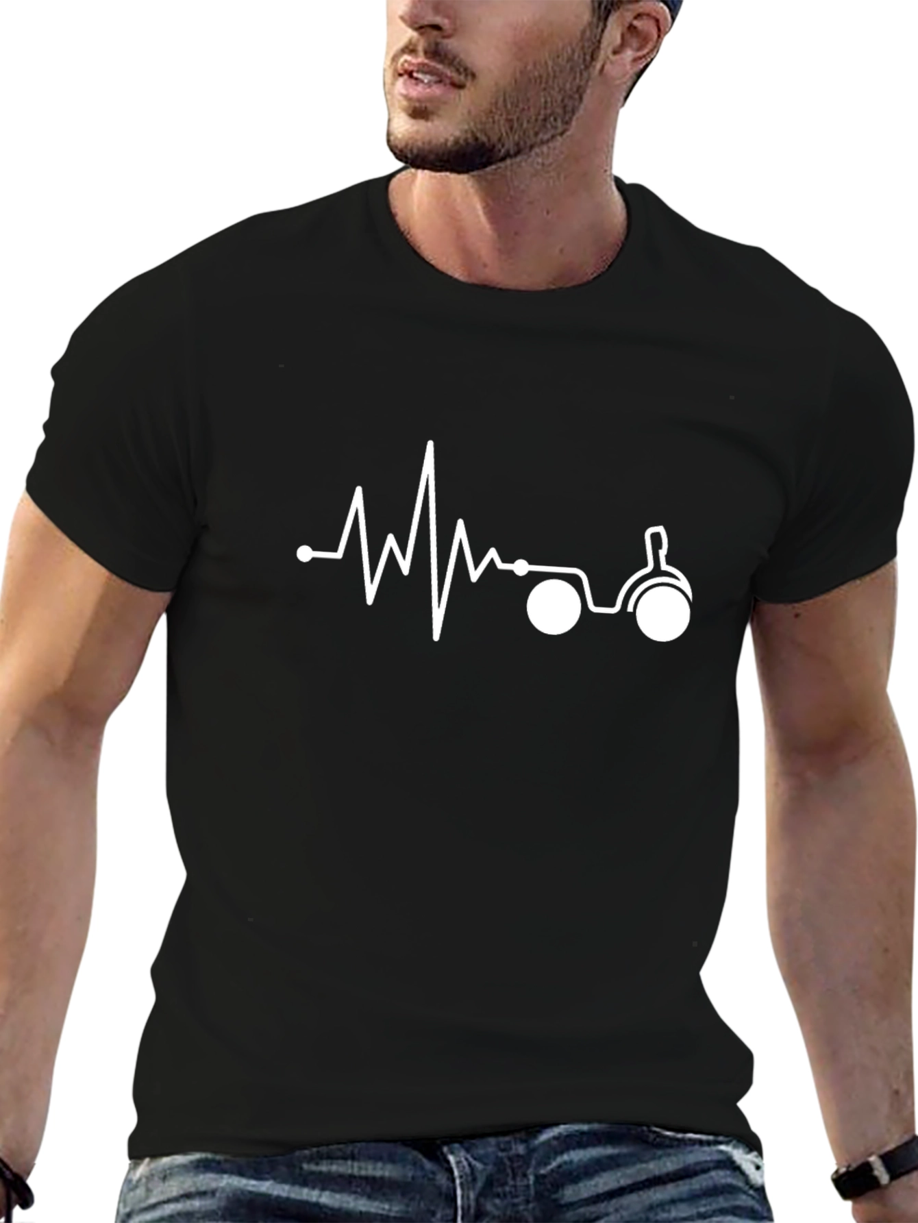 Motorcycle Heartbeat Graphic Tee - Black