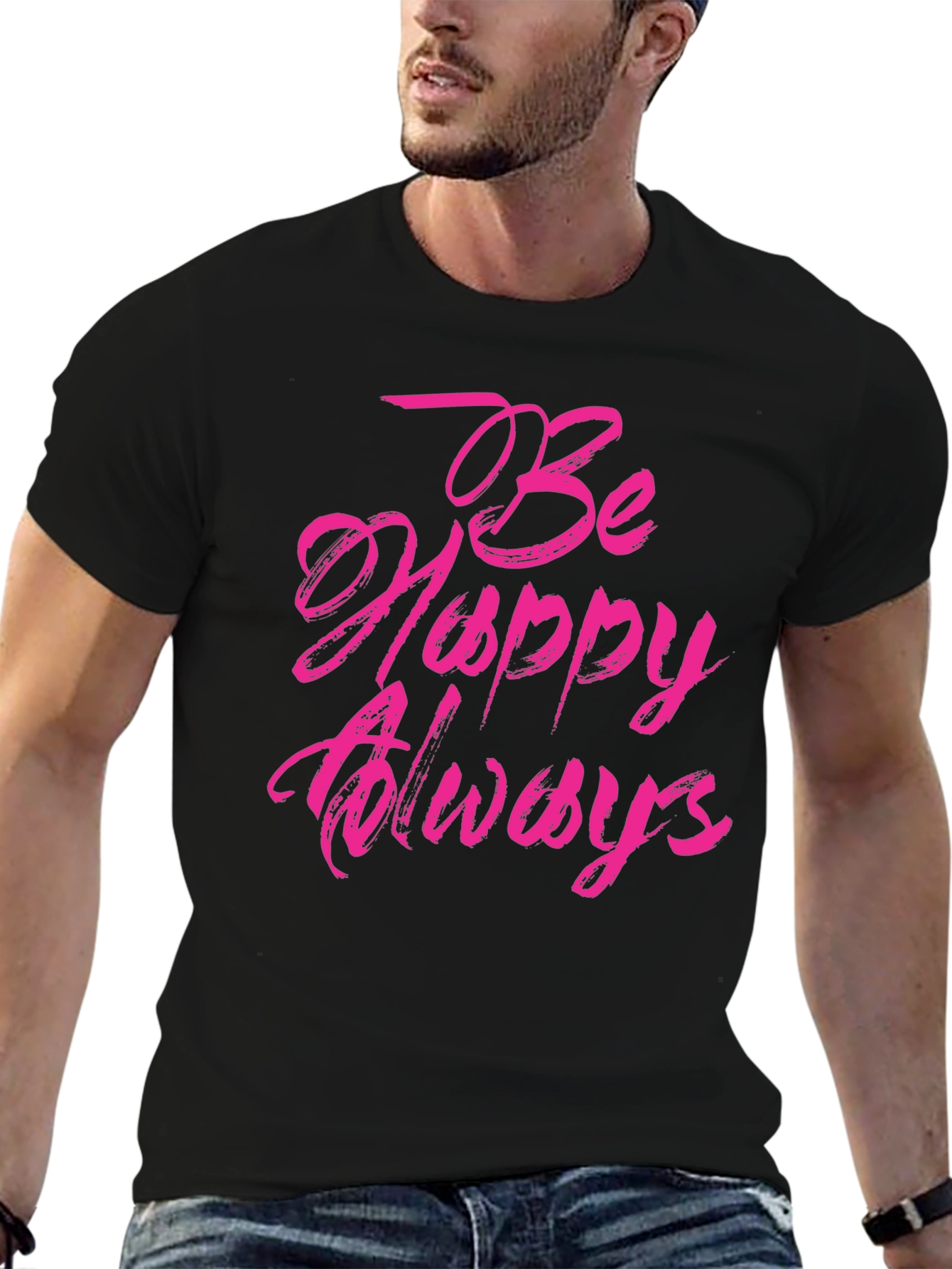 Be Happy Always Black Graphic Tee