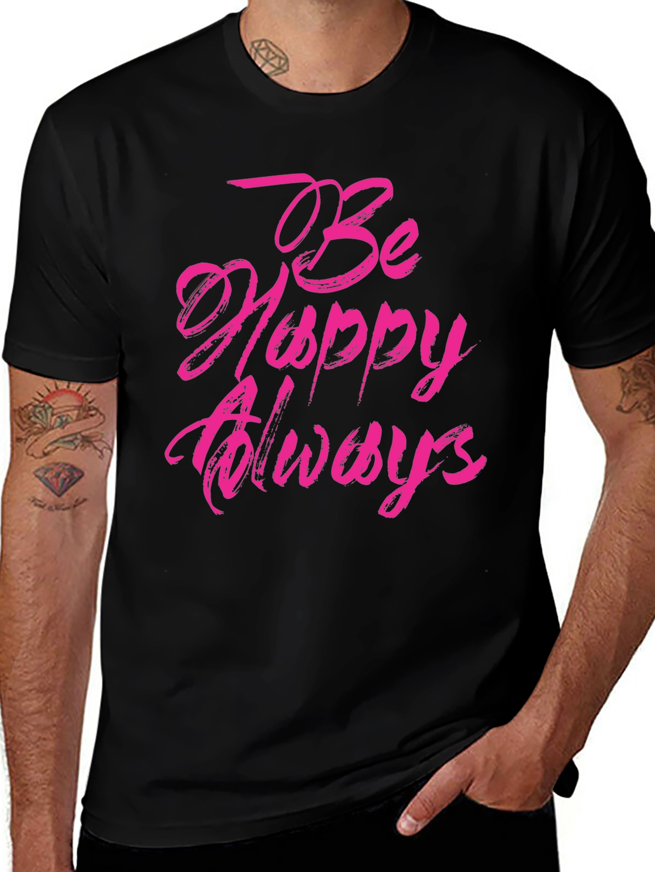 Be Happy Always Black Graphic Tee