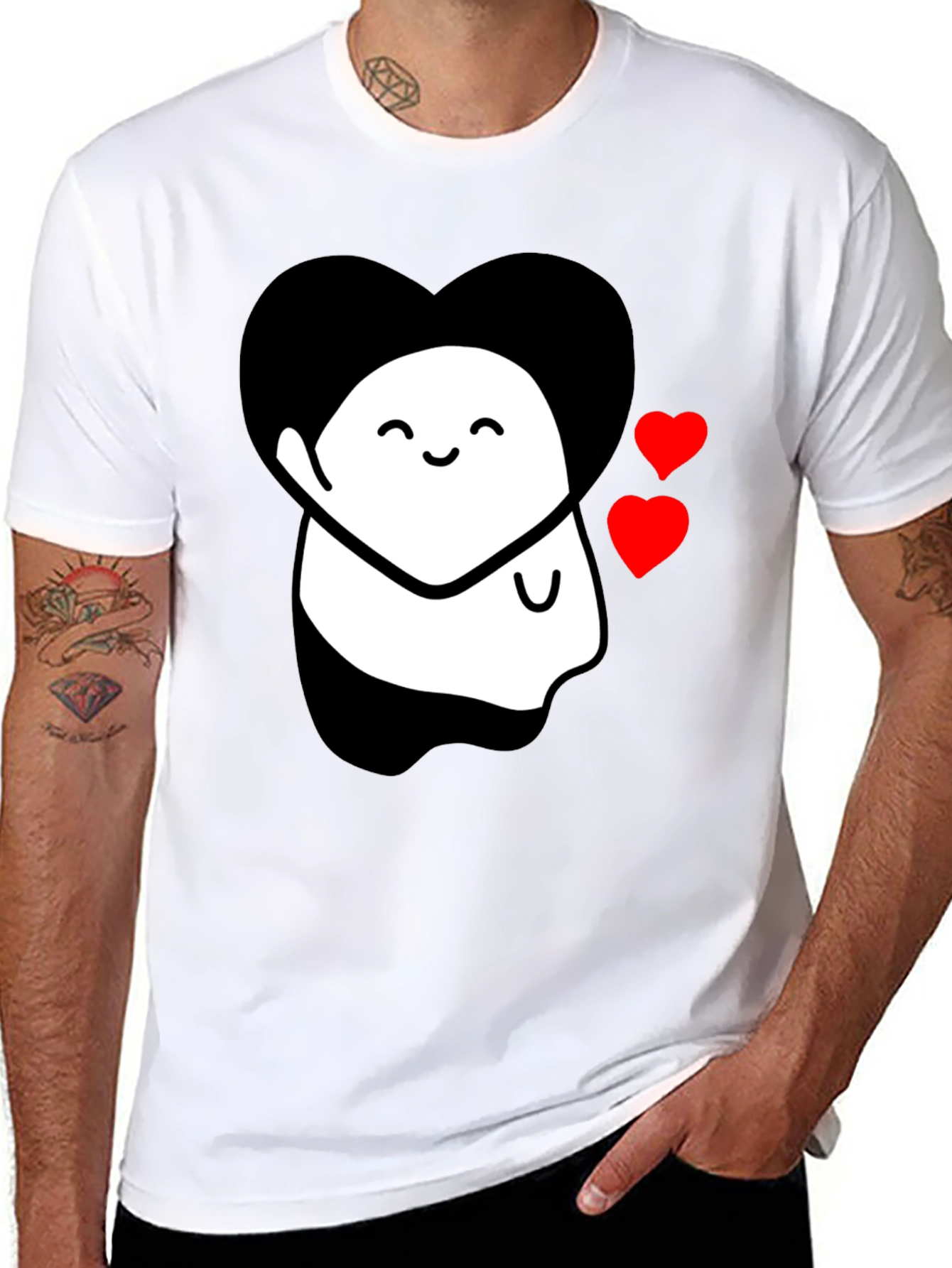 Cute Ghost With Heart Graphic Black T-Shirt