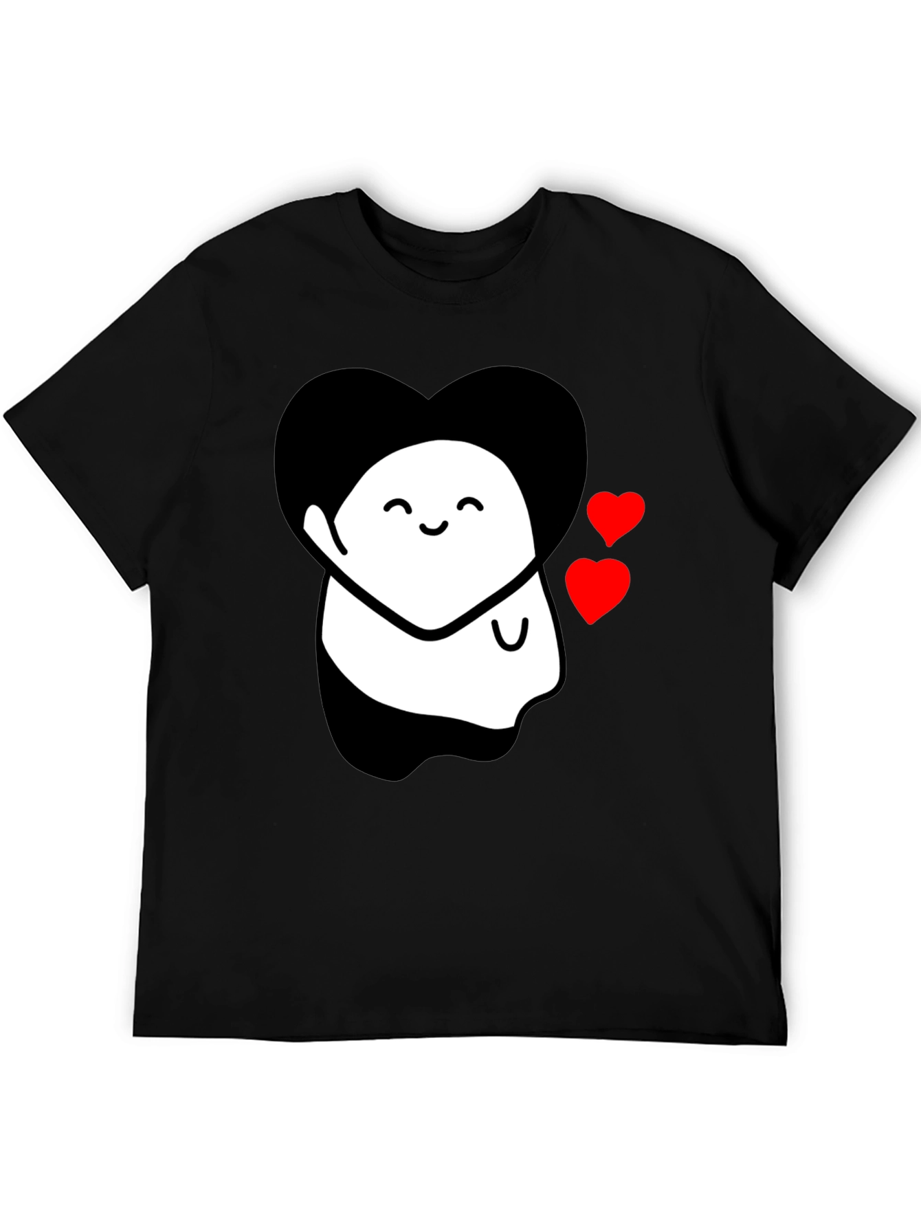 Cute Ghost With Heart Graphic Black T-Shirt
