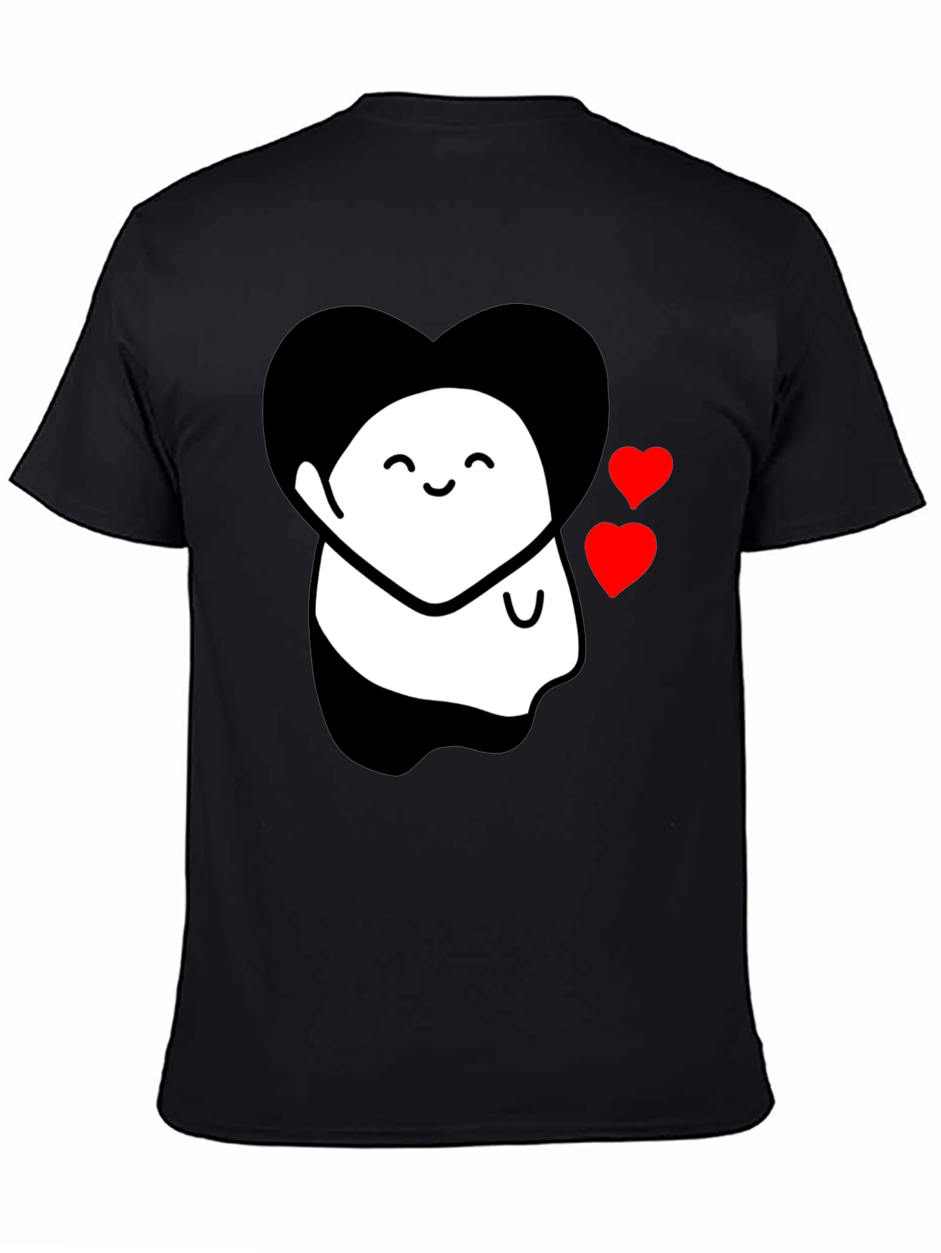 Cute Ghost With Heart Graphic Black T-Shirt