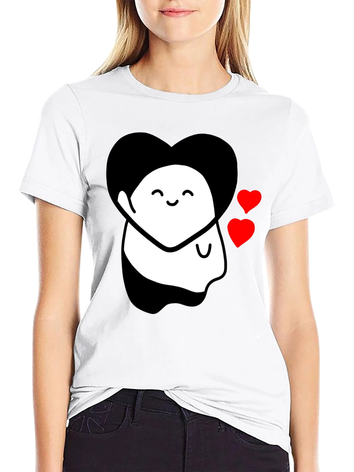 Cute Ghost With Heart Graphic Black T-Shirt