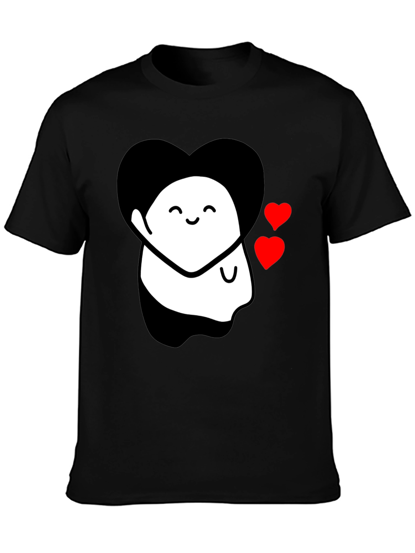 Cute Ghost With Heart Graphic Black T-Shirt