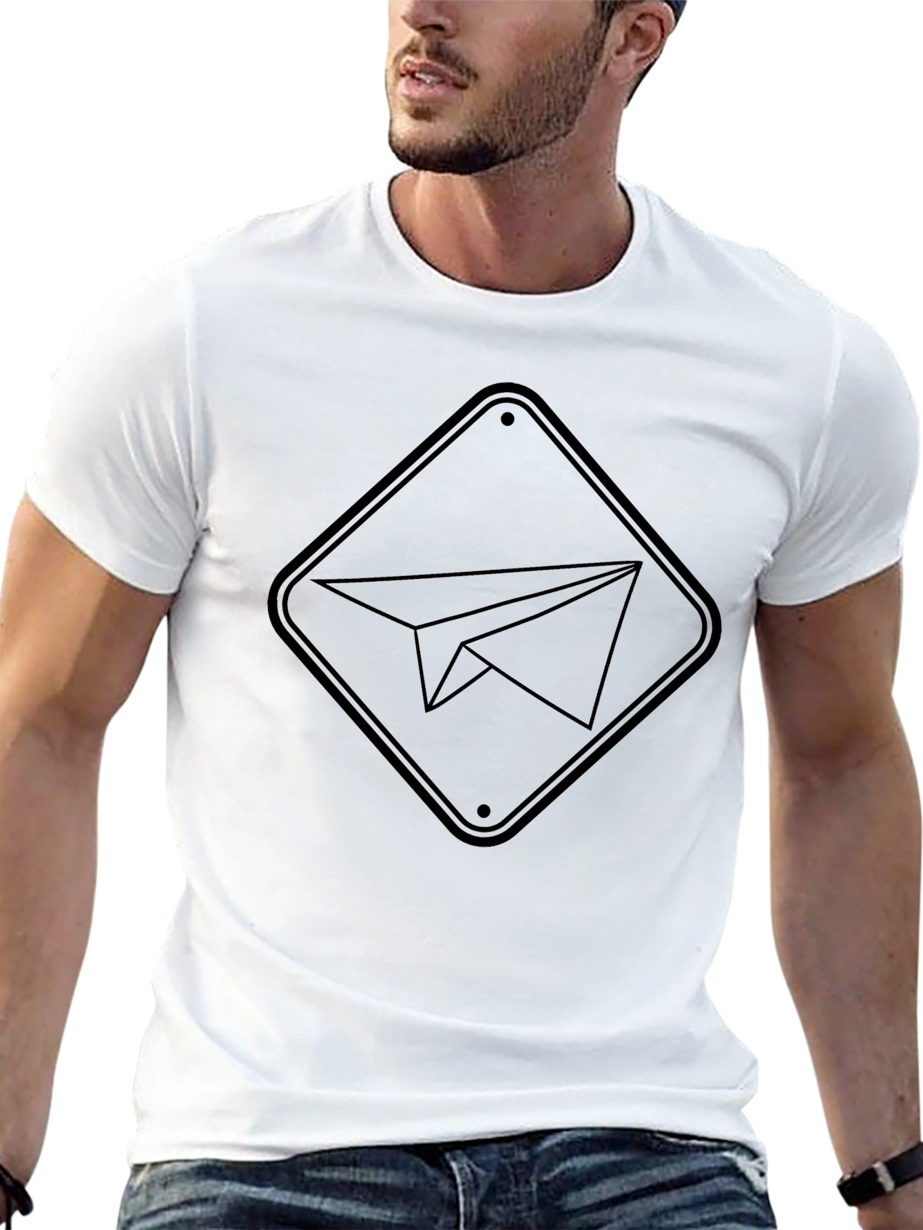 Paper Plane Graphic Tee - Black Cotton Casual T-Shirt