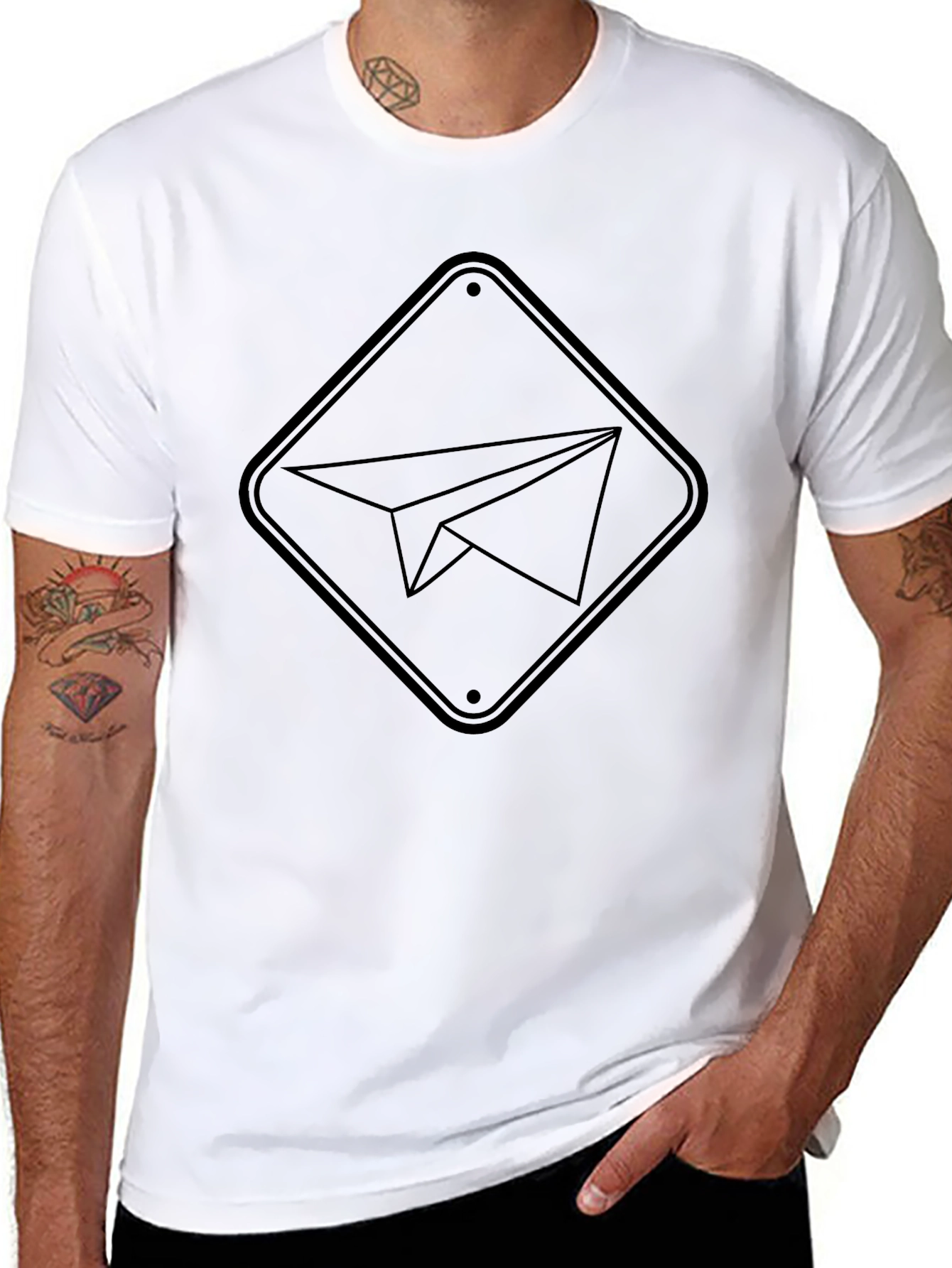 Paper Plane Graphic Tee - Black Cotton Casual T-Shirt