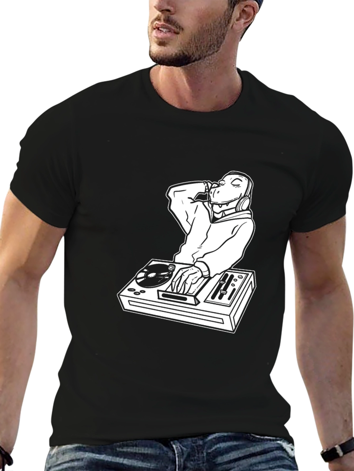 DJ Dino Black T-Shirt - Cool Graphic Tee