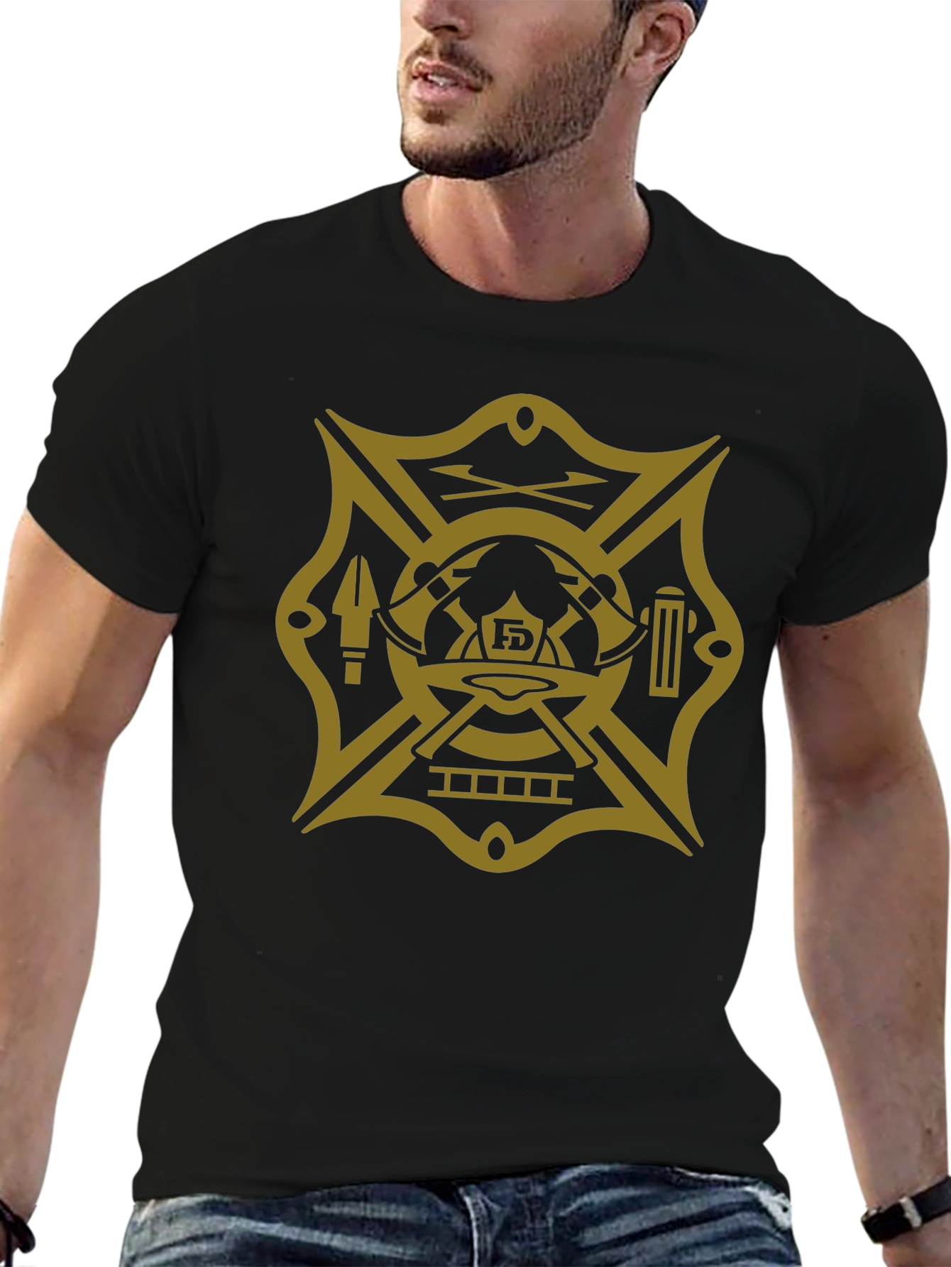 Firefighter Maltese Cross Graphic Tee - Black