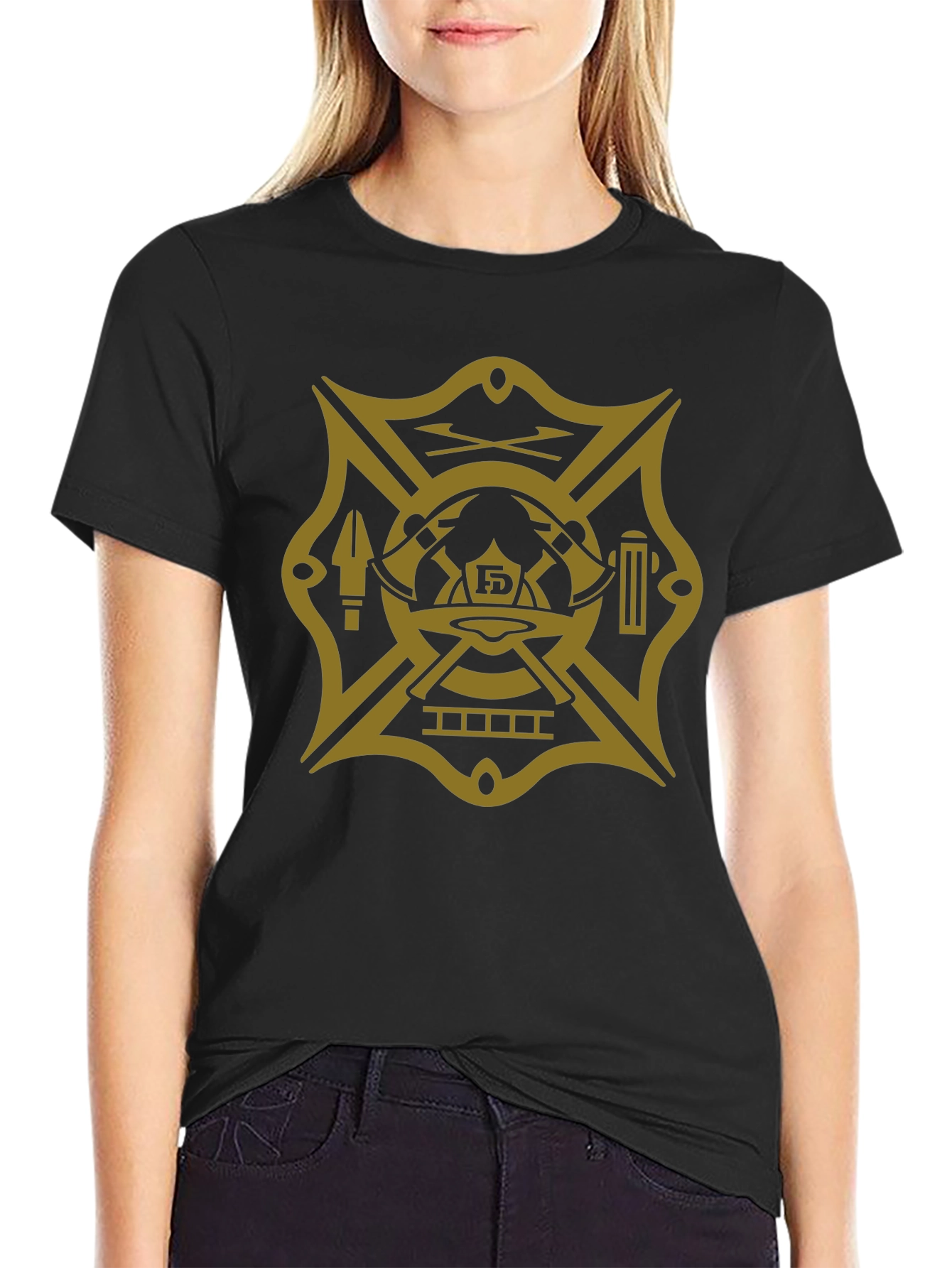 Firefighter Maltese Cross Graphic Tee - Black