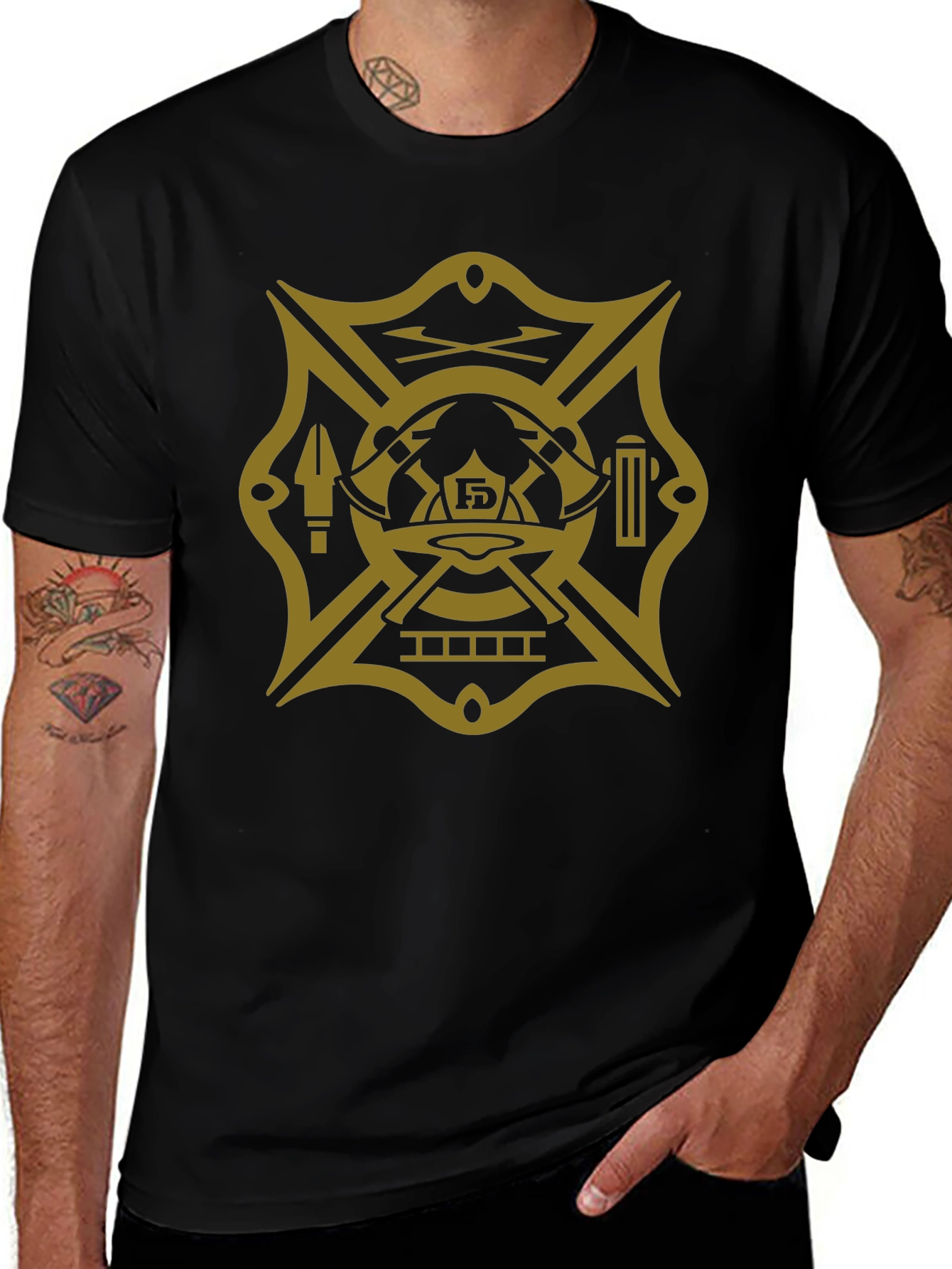 Firefighter Maltese Cross Graphic Tee - Black