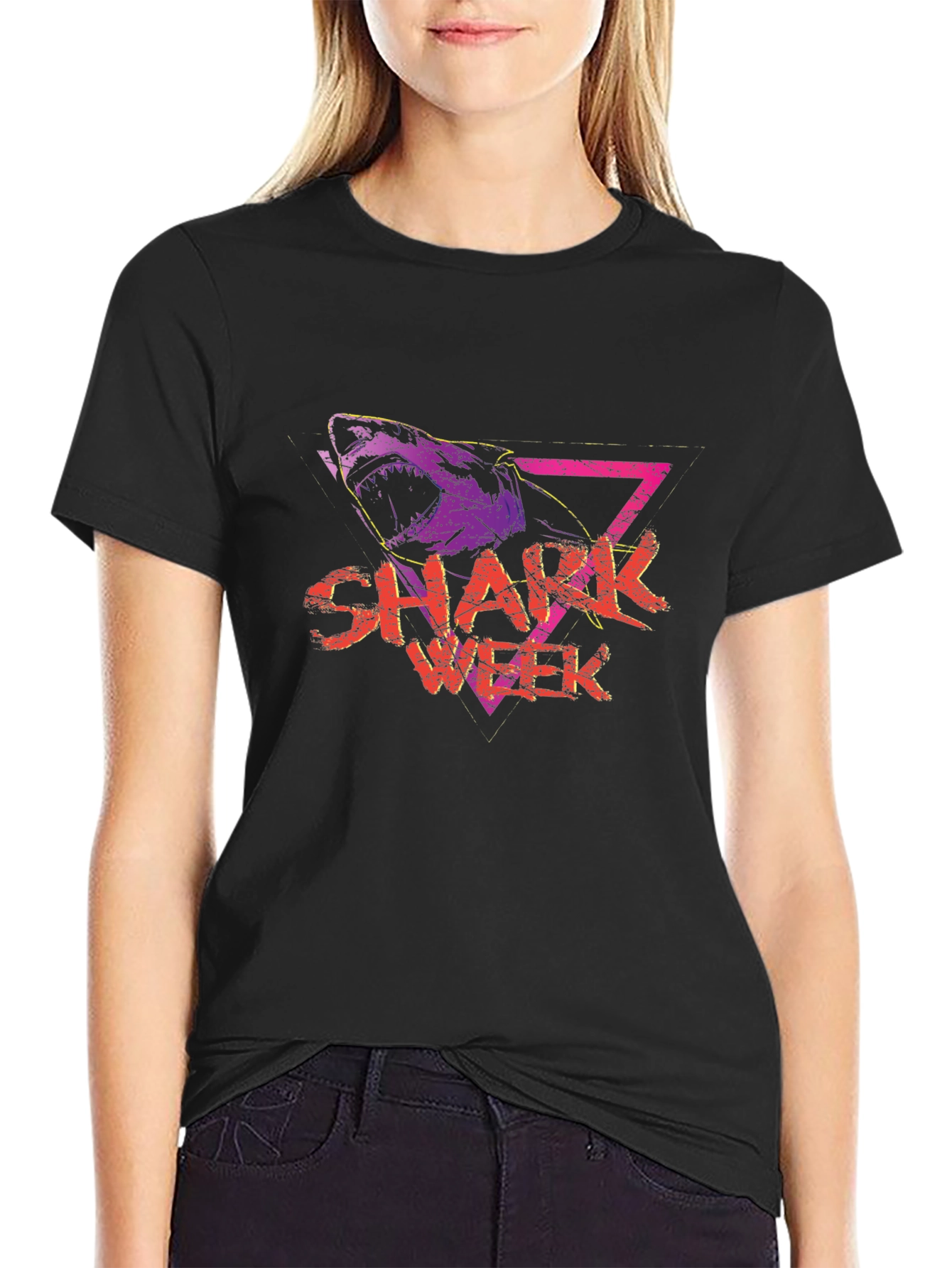 Shark Week Graphic Tee - Retro Style Black T-Shirt