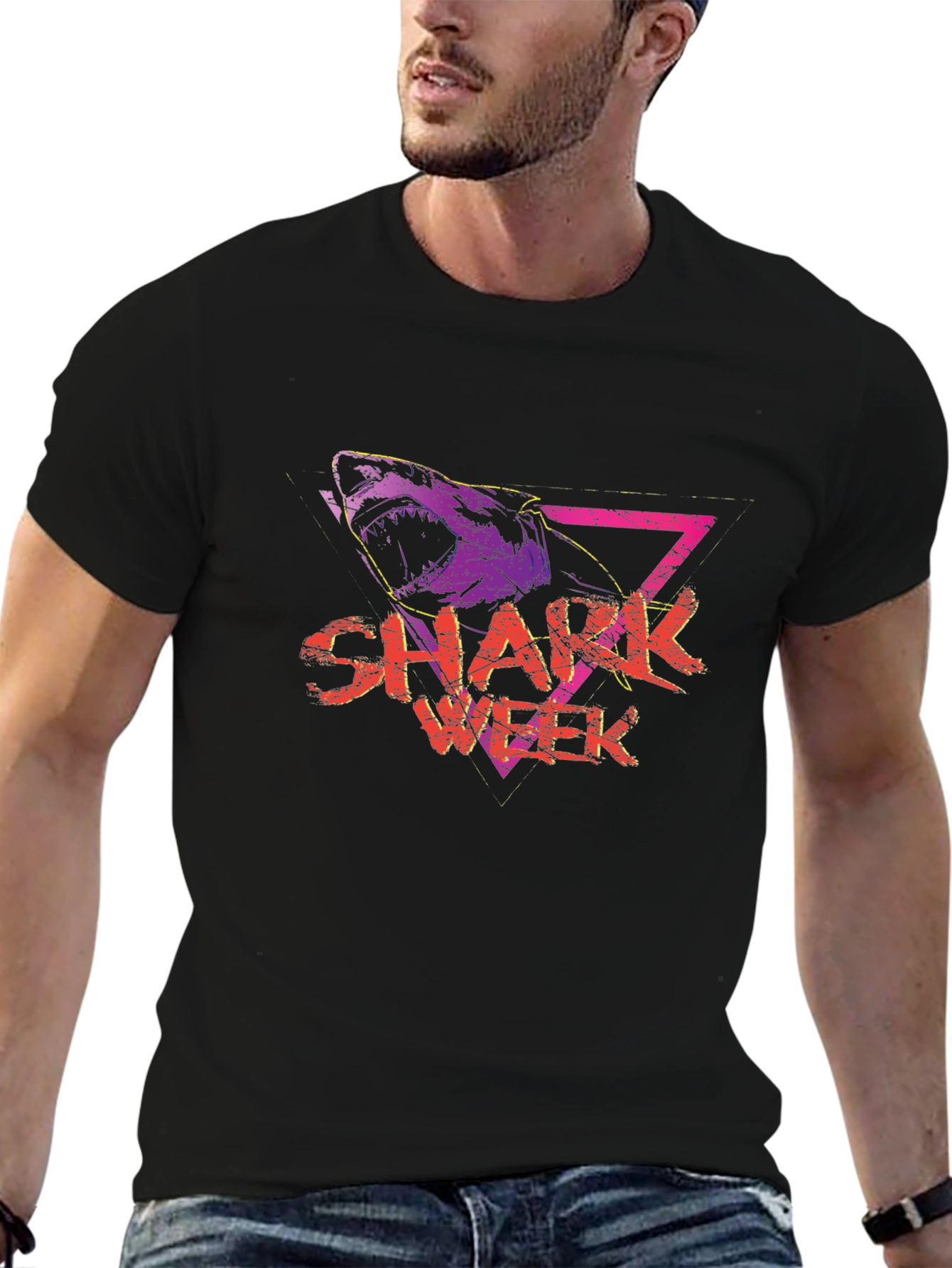 Shark Week Graphic Tee - Retro Style Black T-Shirt