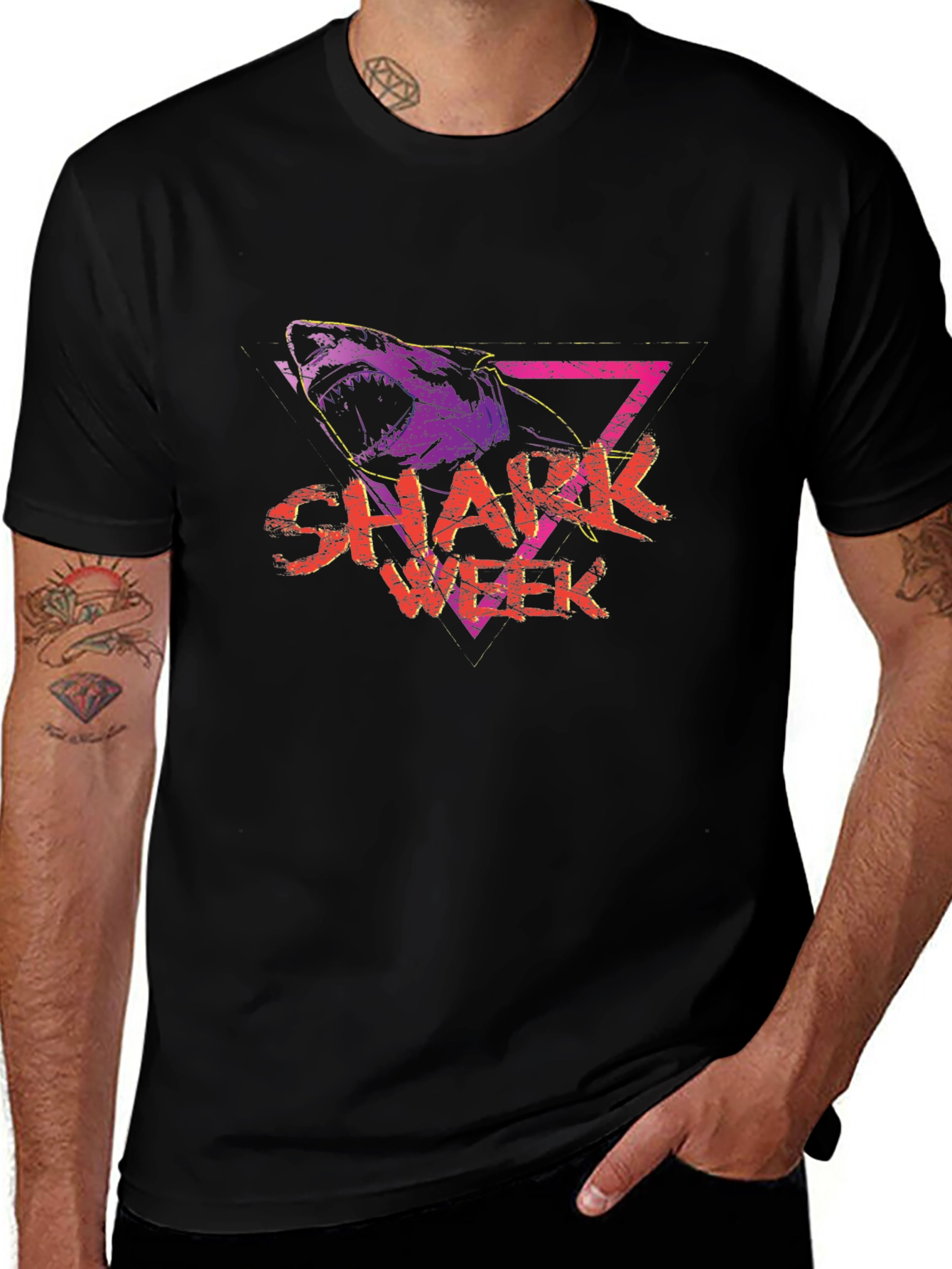 Shark Week Graphic Tee - Retro Style Black T-Shirt