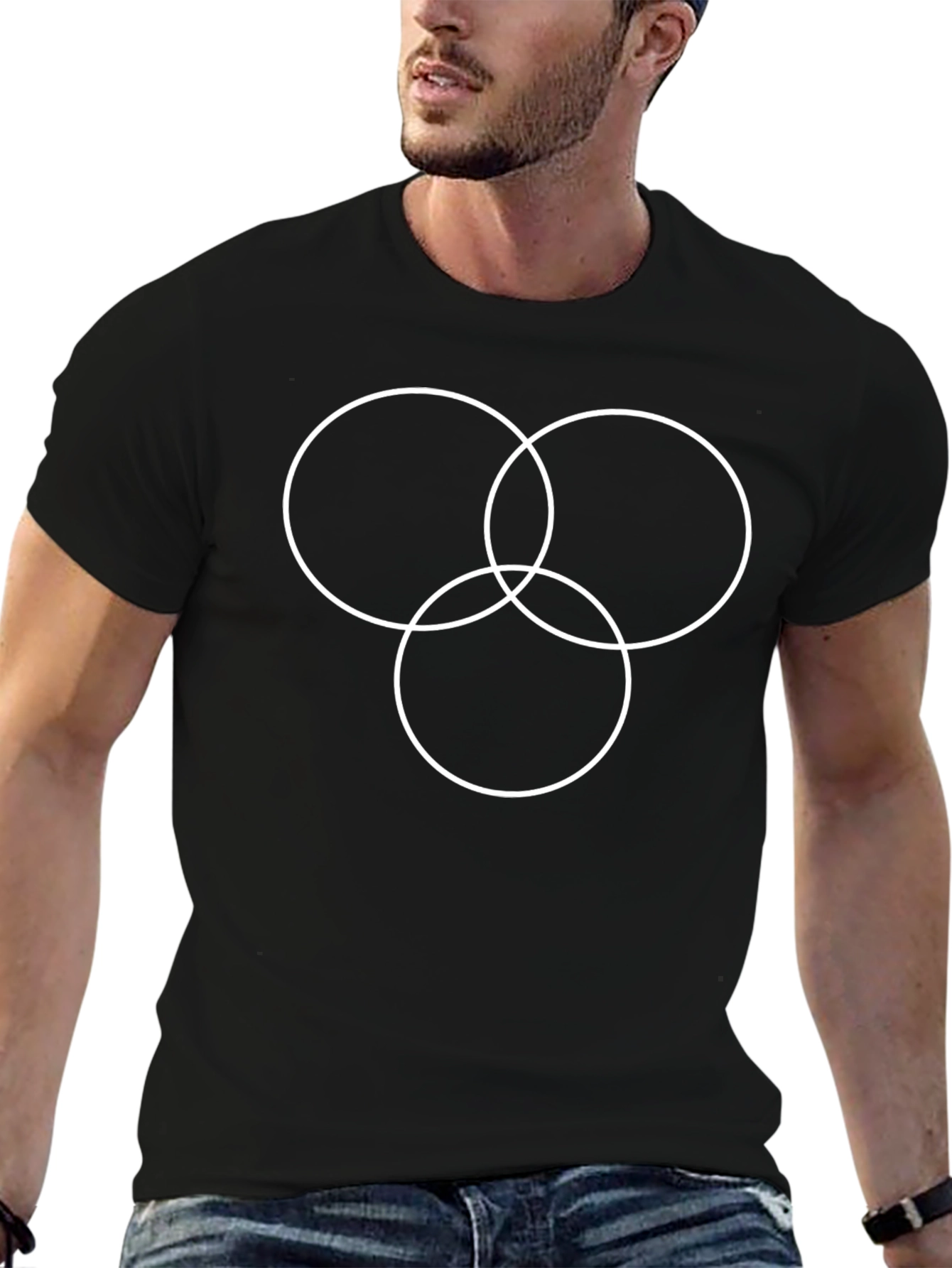Geometric Circle Design Black T-Shirt
