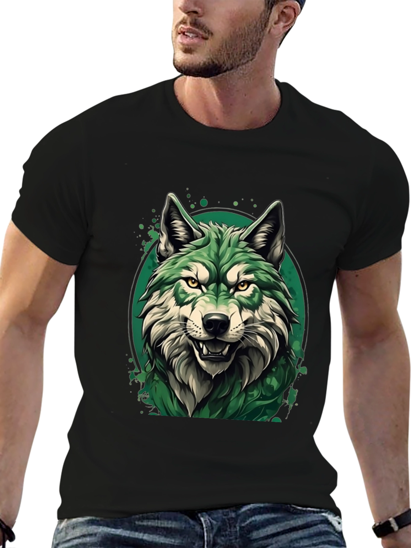 Green Wolf Graphic T-Shirt - Stylish Animal Tee