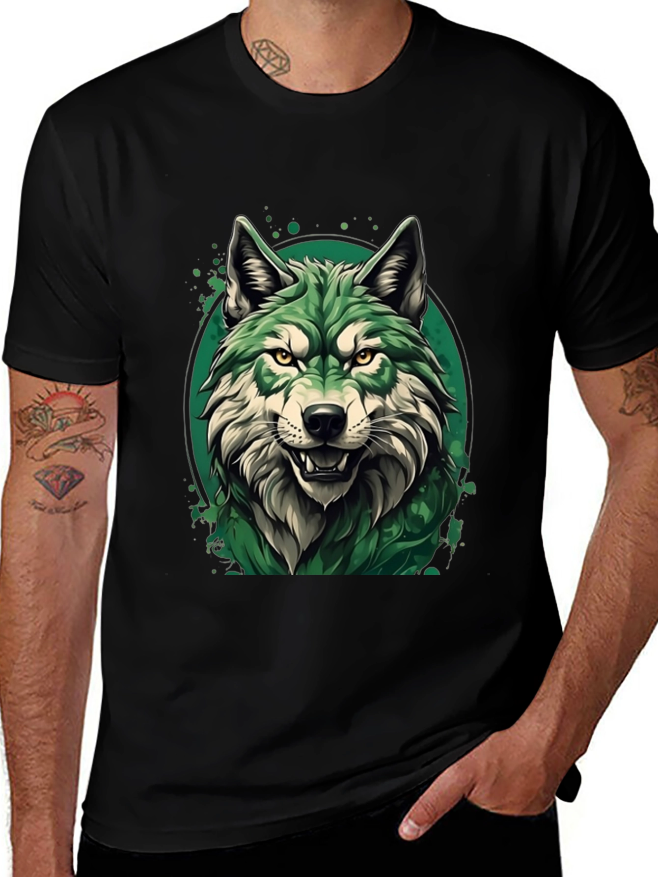 Green Wolf Graphic T-Shirt - Stylish Animal Tee