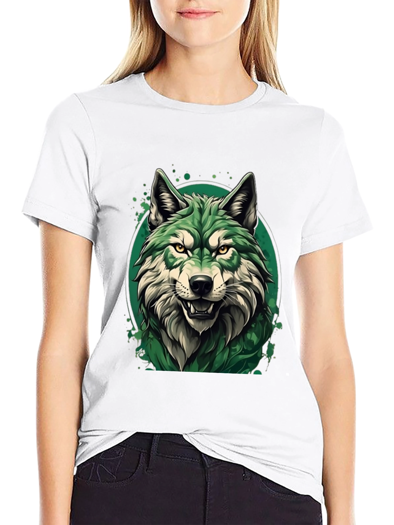 Green Wolf Graphic T-Shirt - Stylish Animal Tee