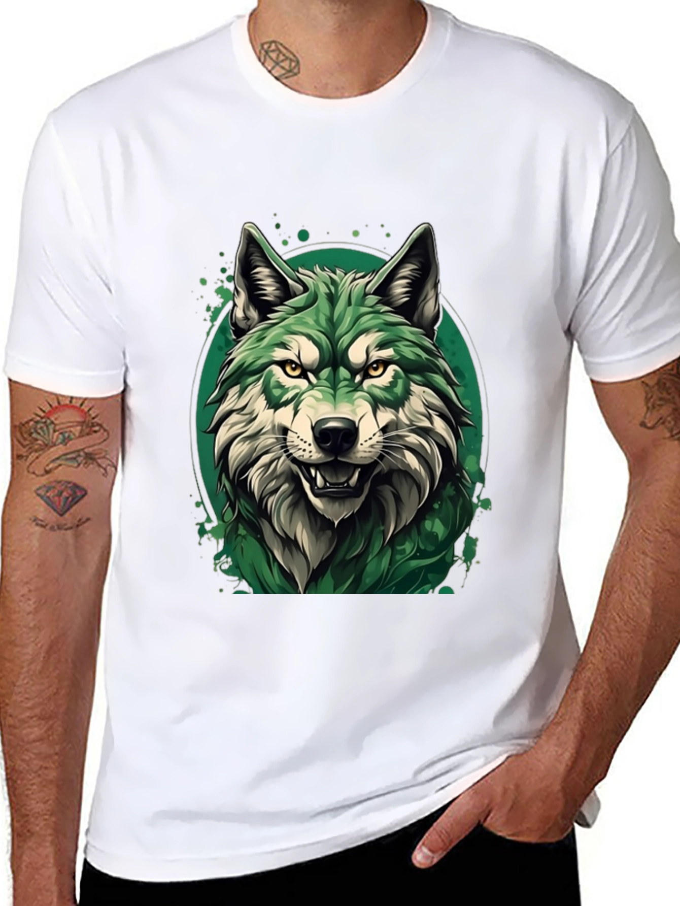 Green Wolf Graphic T-Shirt - Stylish Animal Tee