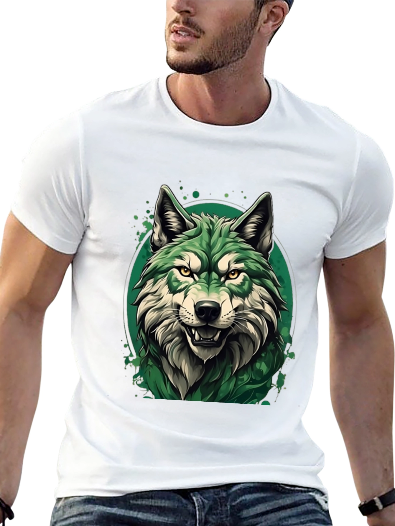 Green Wolf Graphic T-Shirt - Stylish Animal Tee