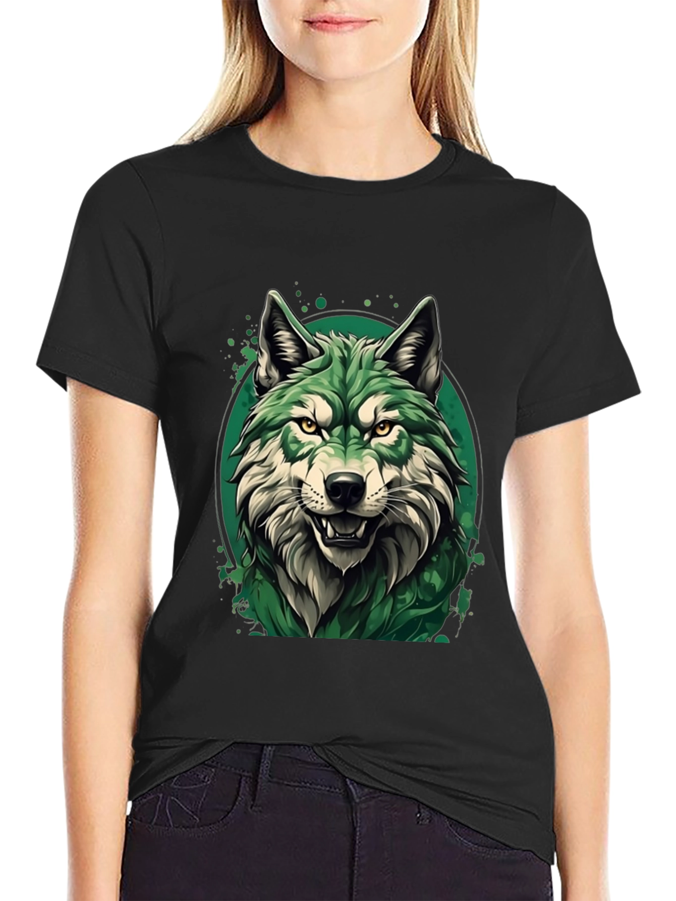 Green Wolf Graphic T-Shirt - Stylish Animal Tee